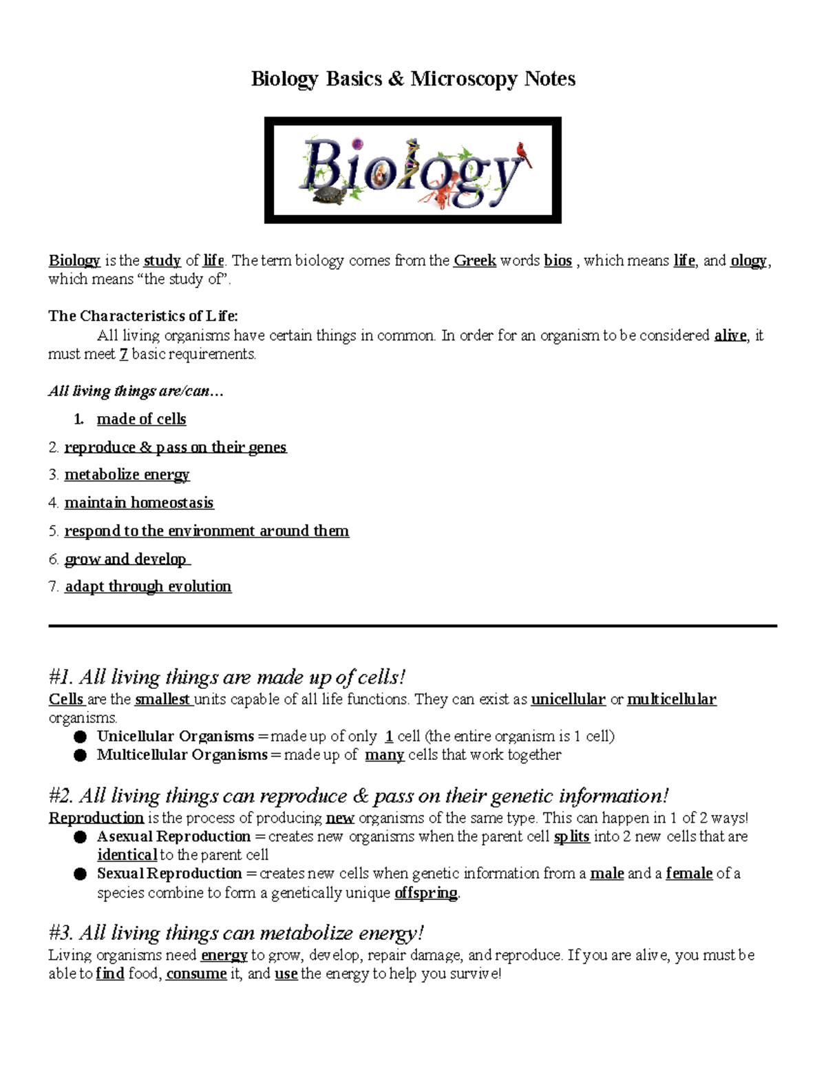 Basic Biology Notes for biology - Biology Basics & Microscopy Notes ...