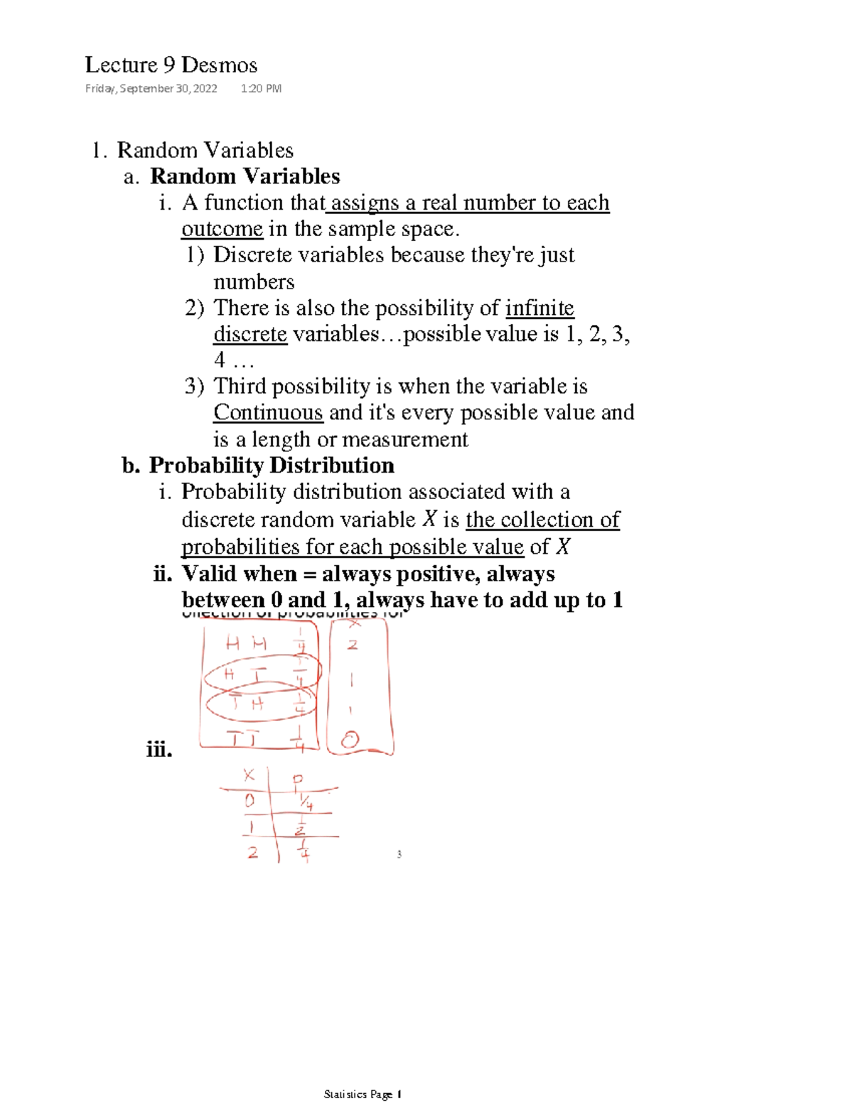 Lecture 9 Desmos - Random Variables Random Variables A function that ...