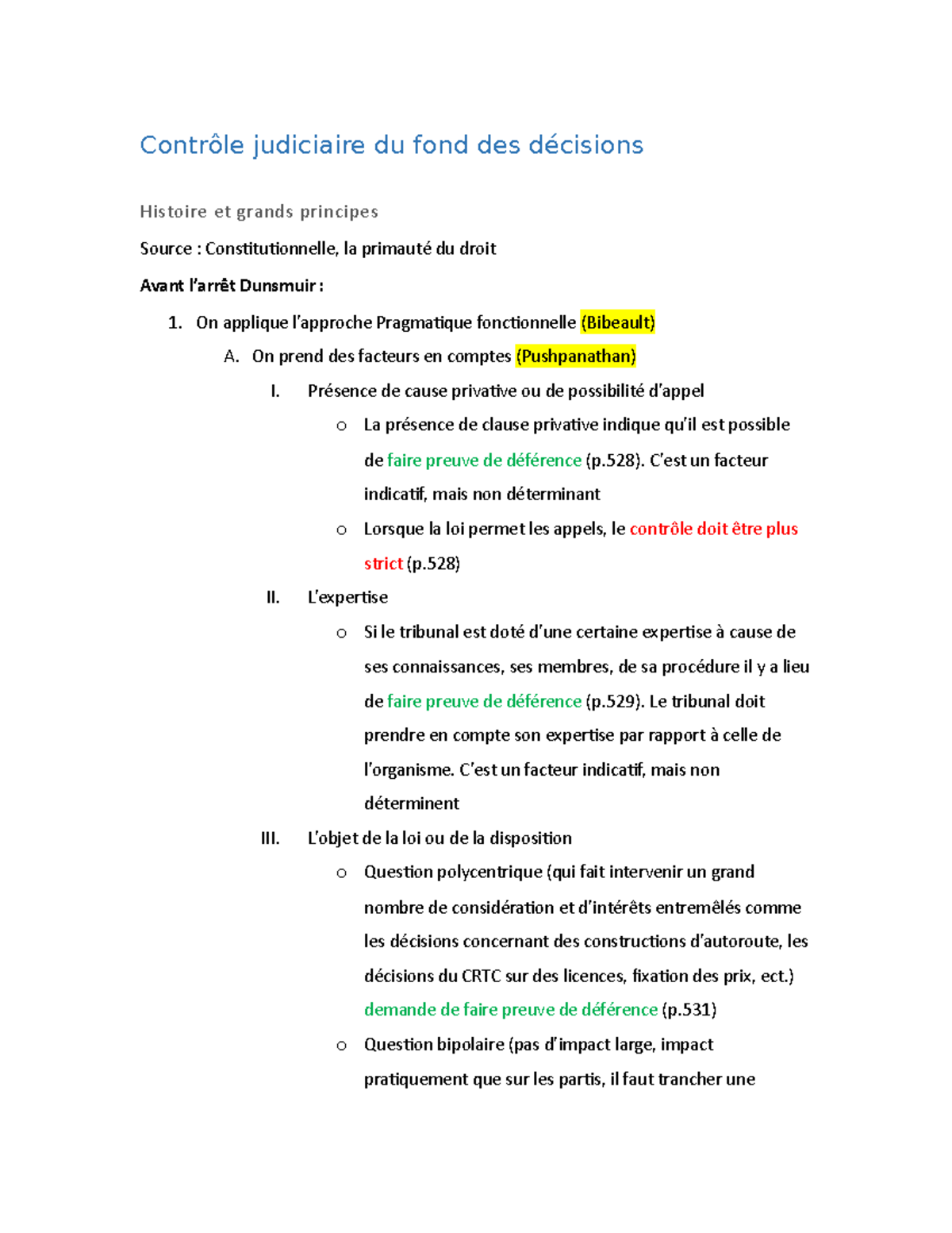 étude Final - Notes de cours 1-12 - Contrôle judiciaire du fond des ...