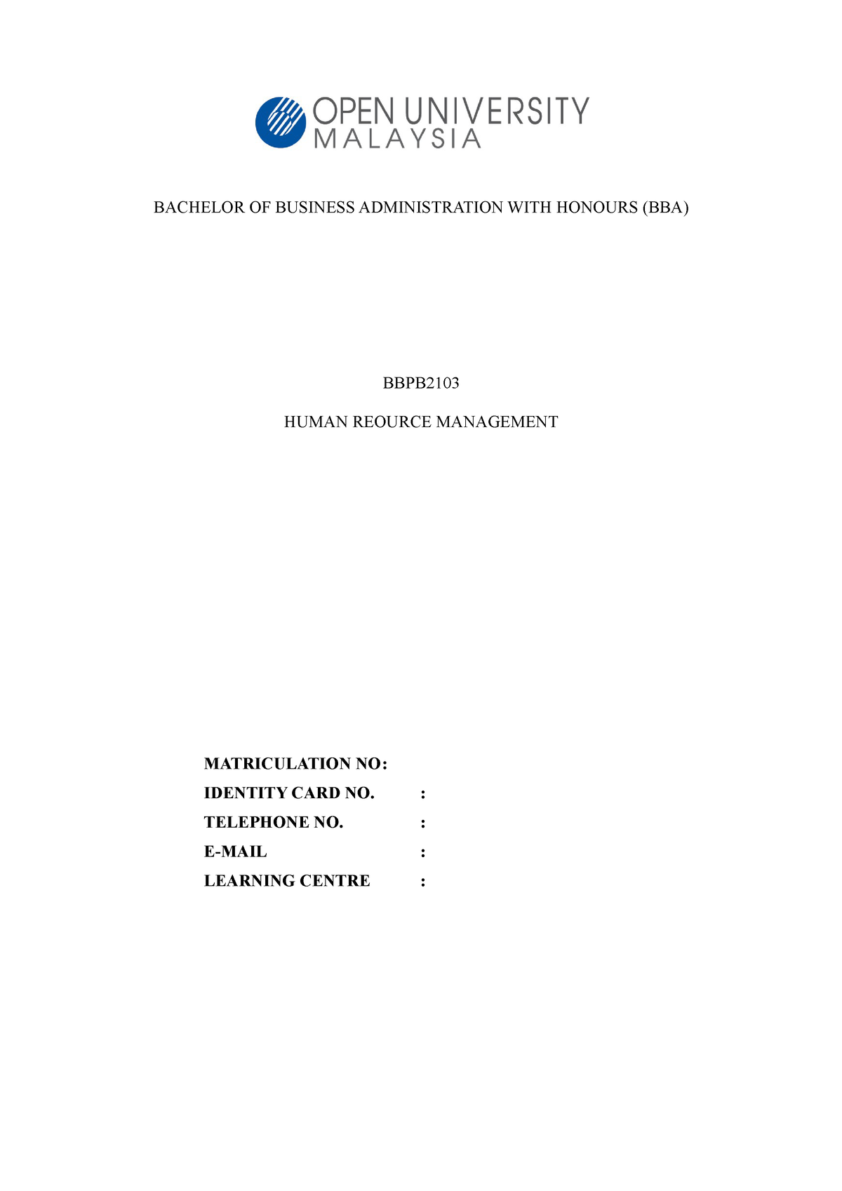 bachelor of business assignment