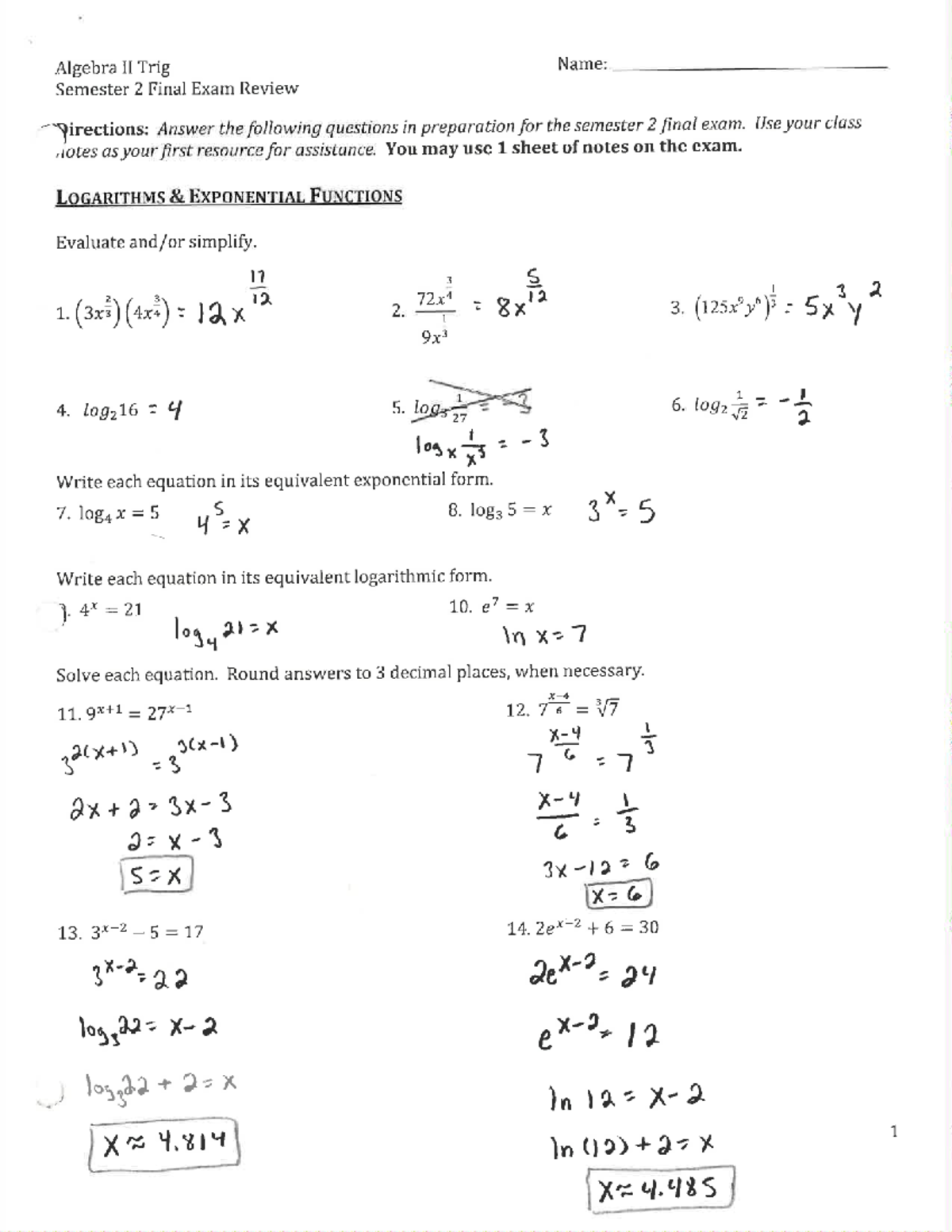 Semester 2 Final Exam Review Answers - Studocu