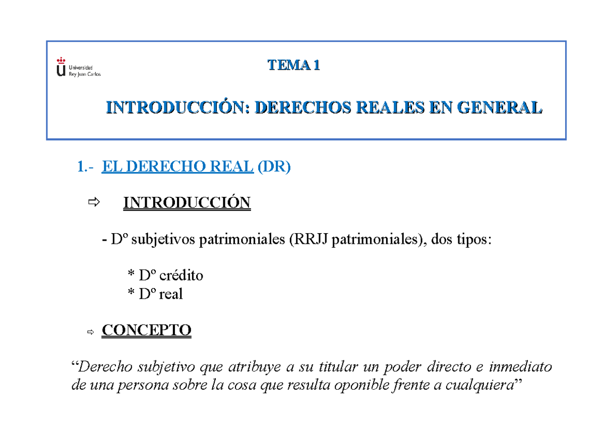 1 Tema 1 Derechos Reales En General (2021-2022) - TEMA 1TEMA 1 ...