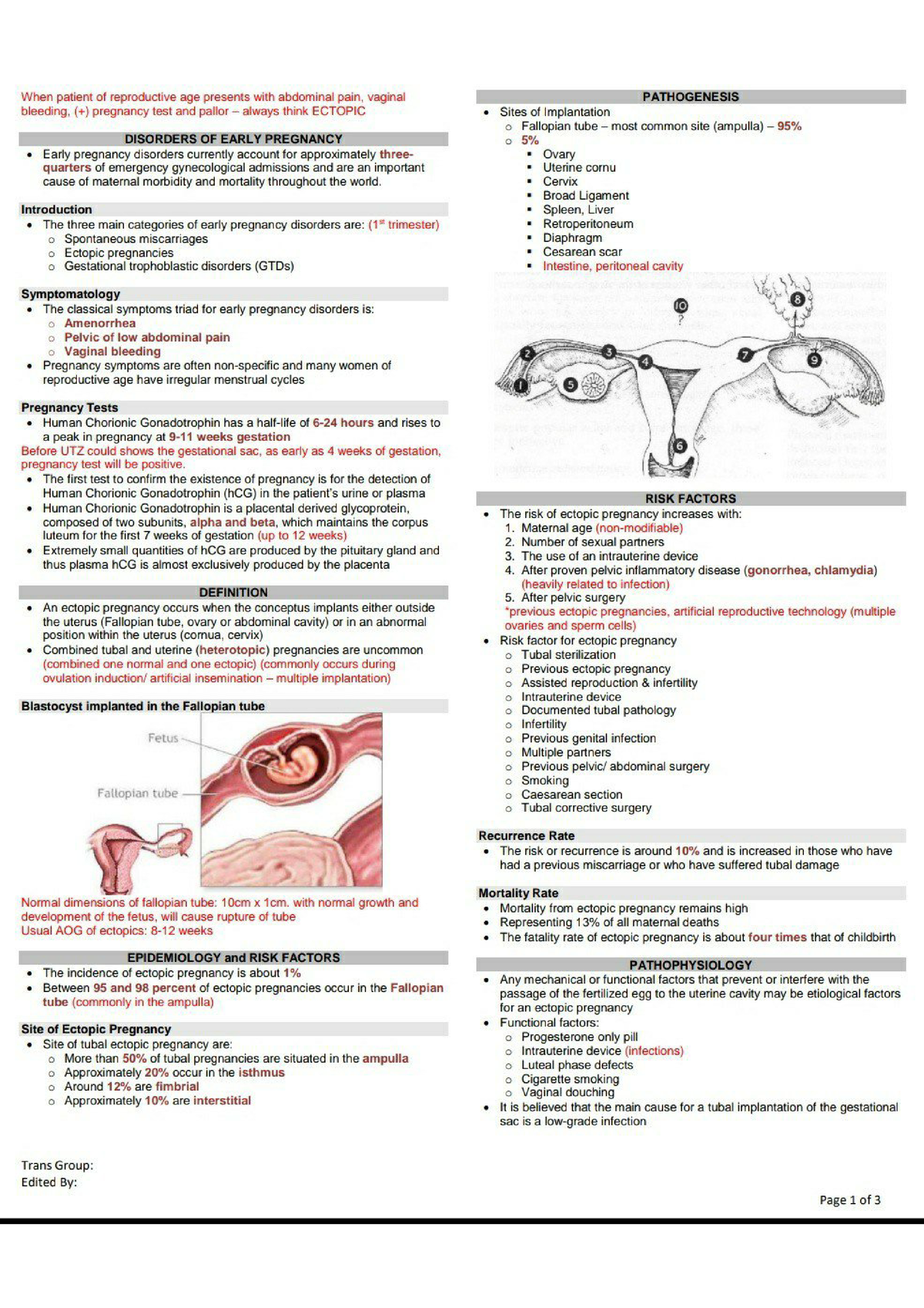 Ectopic Pregnancy - Obstetrics and gynecology - Medicine - Studocu