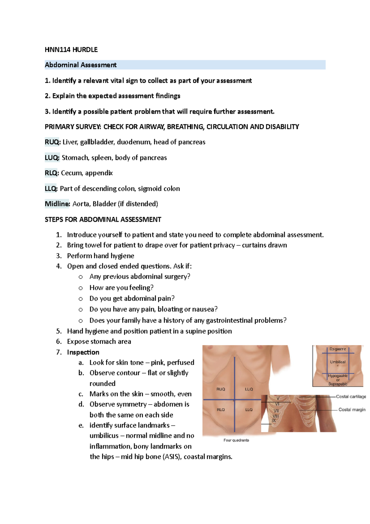 HNN114 Hurdle - HNN114 HURDLE Abdominal Assessment Identify a relevant ...