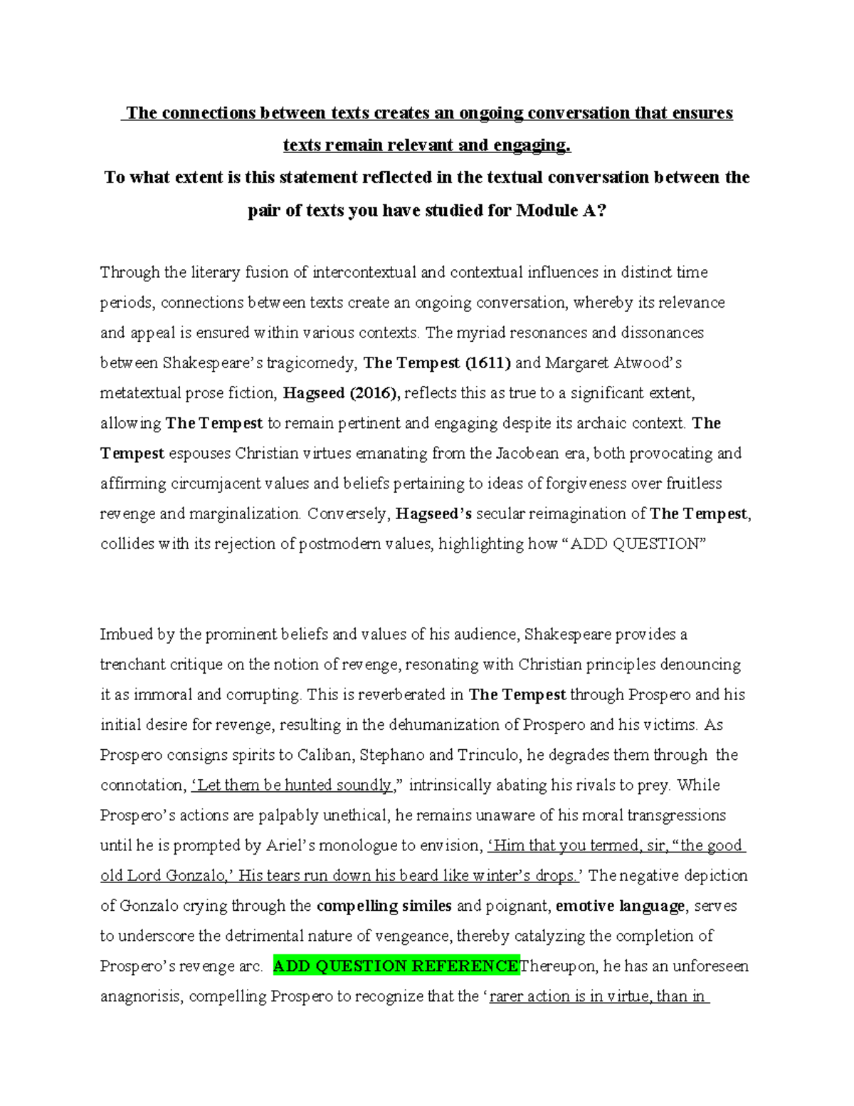 Trials Mod A essay no description The connections between texts