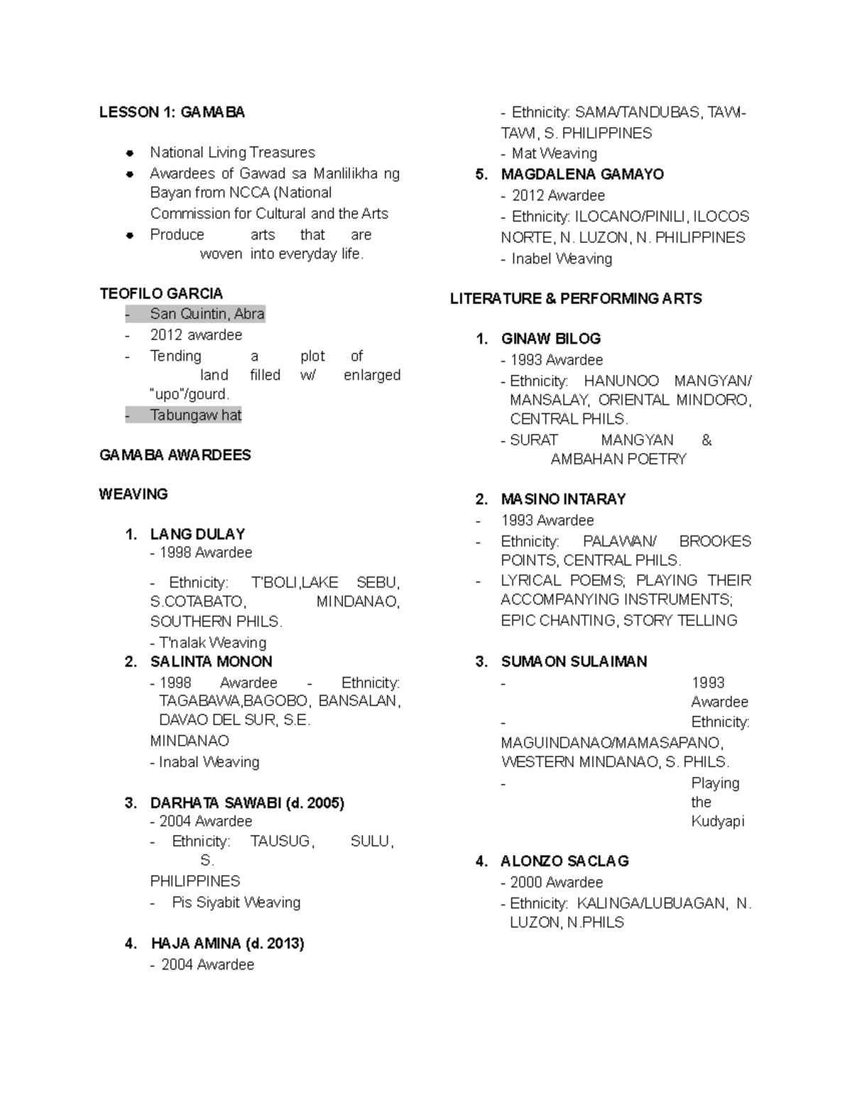 Contemporary Philippine Arts from the Regions - LESSON 1: GAMABA ...