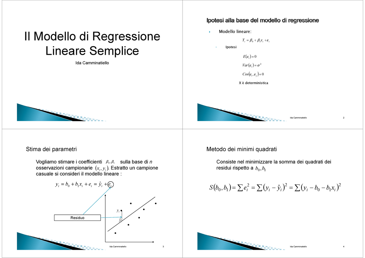 Il Modello Di Regressione Lineare Semplice 19 Il Modello Di Regressioneil Modello Di 5285