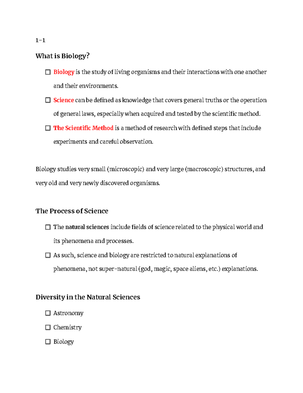 Bio101 Unit 1 - UNIT NOTES - 1- What Is Biology? Biology Is The Study ...