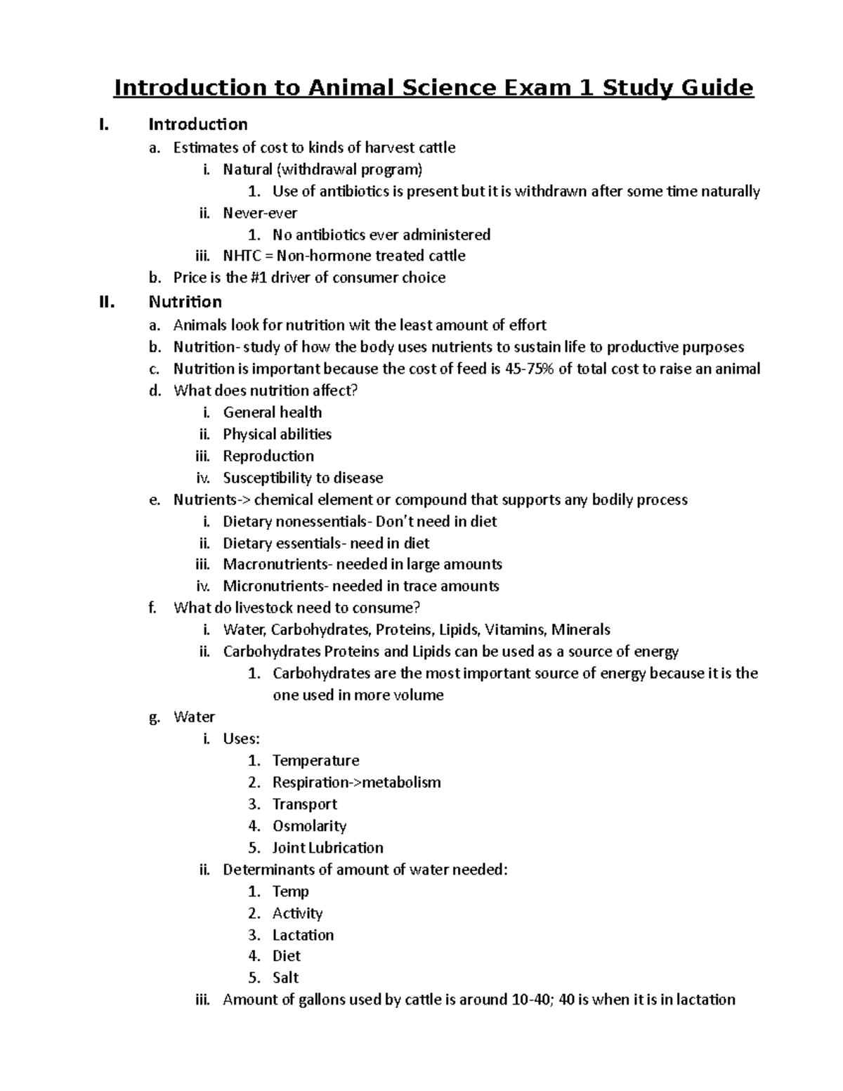 Exam 1 Study Guide - Introduction to Animal Science Exam 1 Study Guide ...