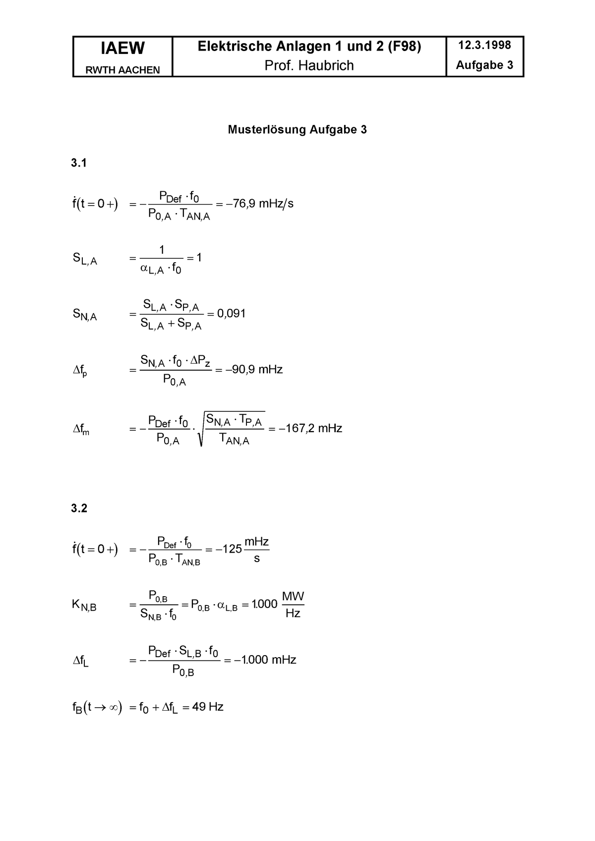 98 F L”sung - PBEV Klausur - IAEW RWTH AACHEN Elektrische Anlagen 1 Und ...