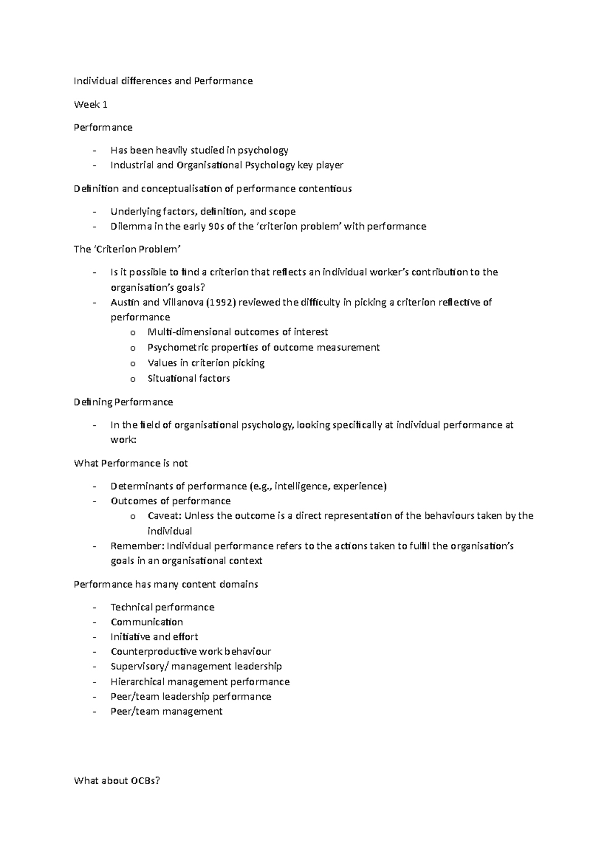 Psy391 lecture 1-3 - Individual differences and Performance Week 1 ...