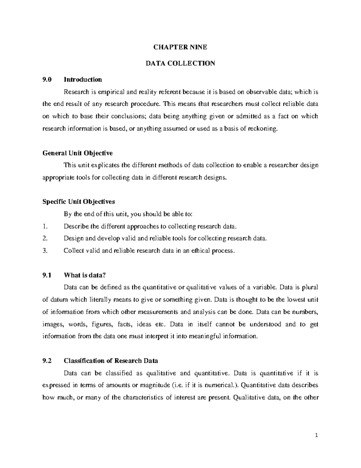 Chapter 09 Research - CHAPTER NINE DATA COLLECTION 9 Introduction ...