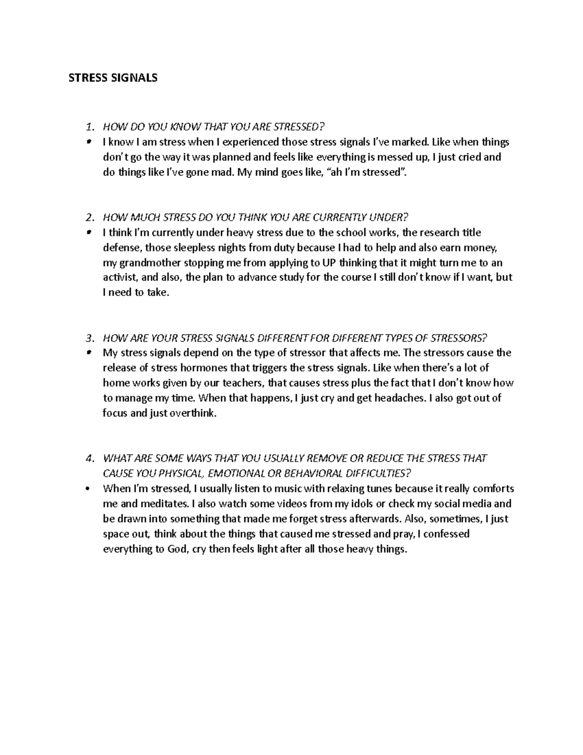 Stress Signals - personal development activity - STRESS SIGNALS 1. HOW ...