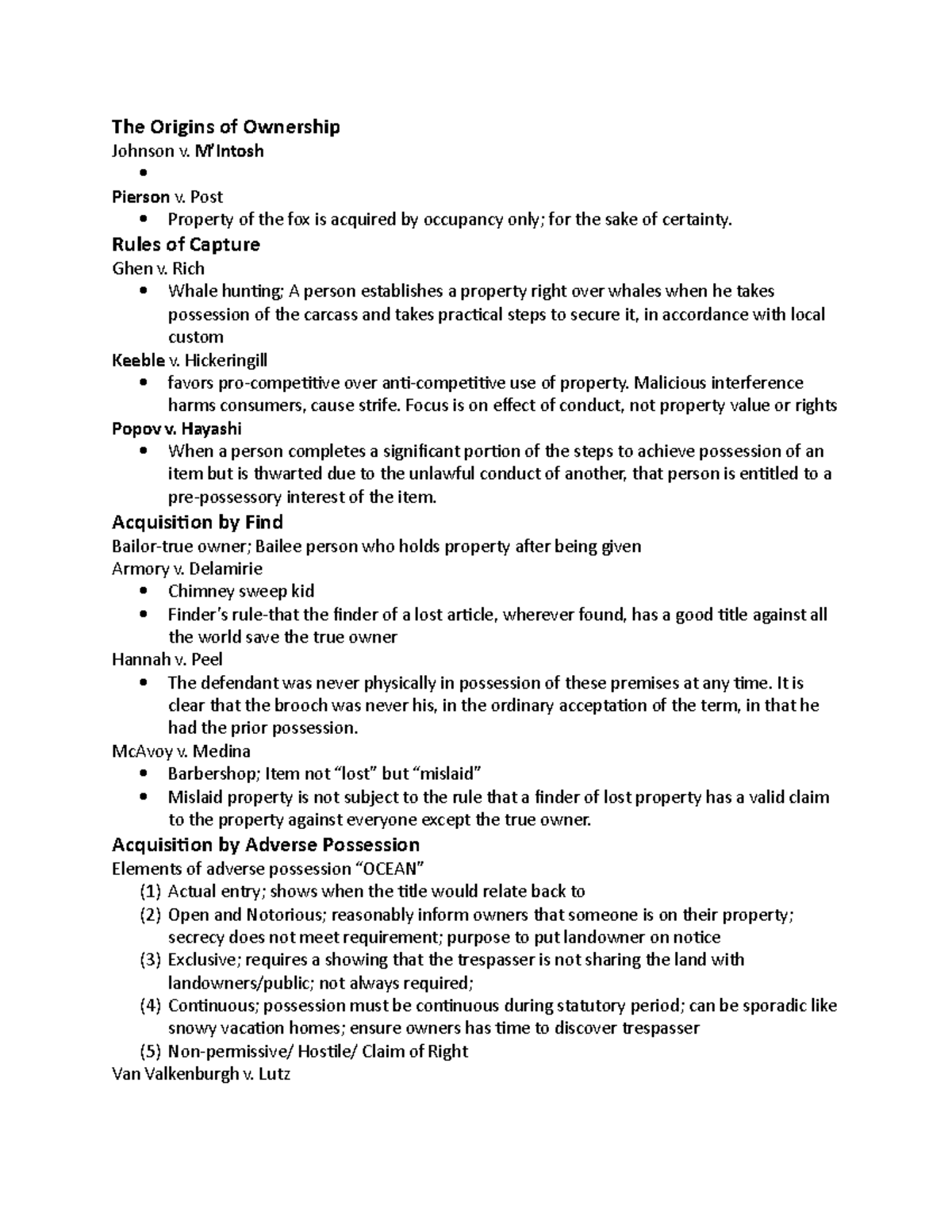 Property Outline - Case Summaries, Etc. - The Origins Of Ownership ...