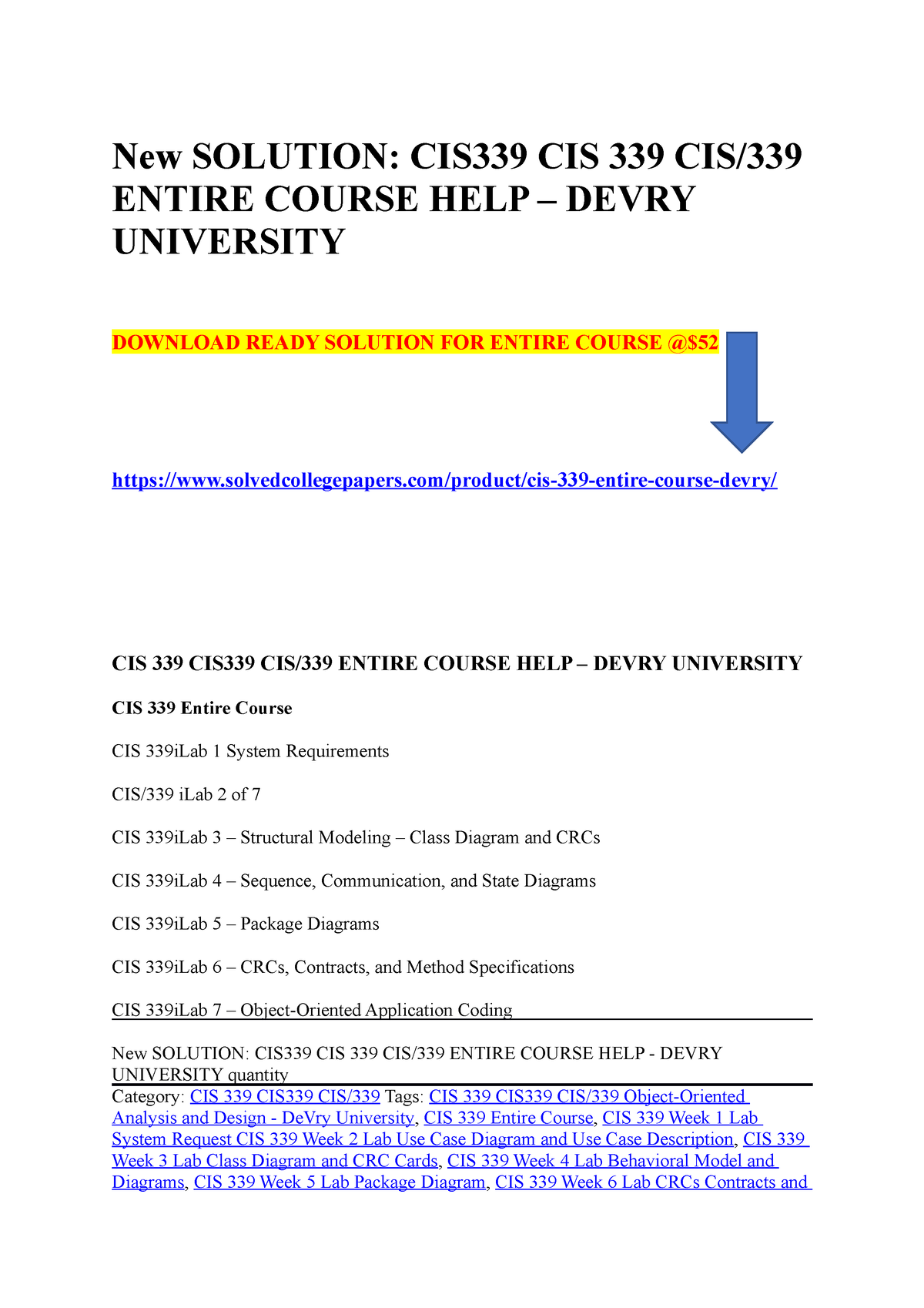 New Solution- CIS339 CIS 339 CIS:339 Entire Course HELP – Devry ...