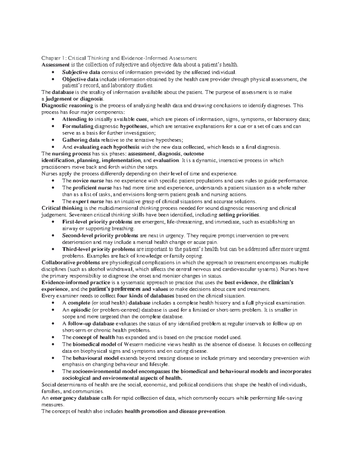 Weeks 1-14 notes - Chapter 1: Critical Thinking and Evidence-Informed ...