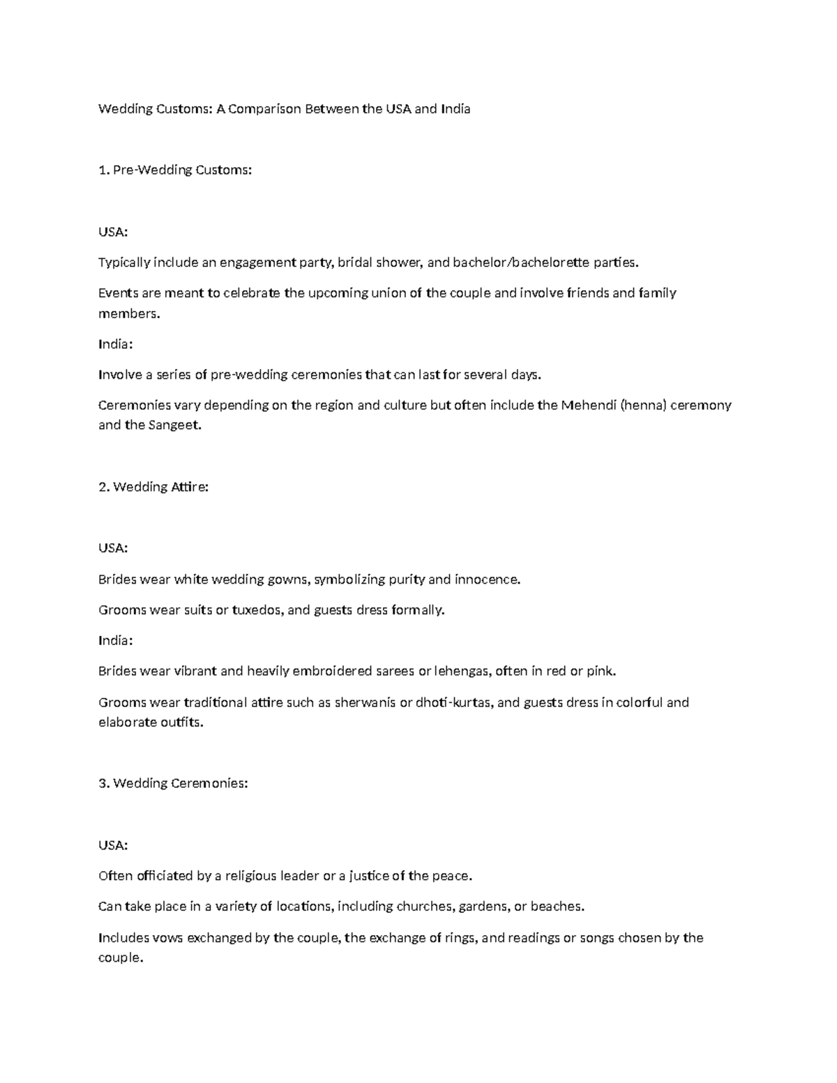 Wedding Customs - comparison and contrast essay - Wedding Customs: A ...