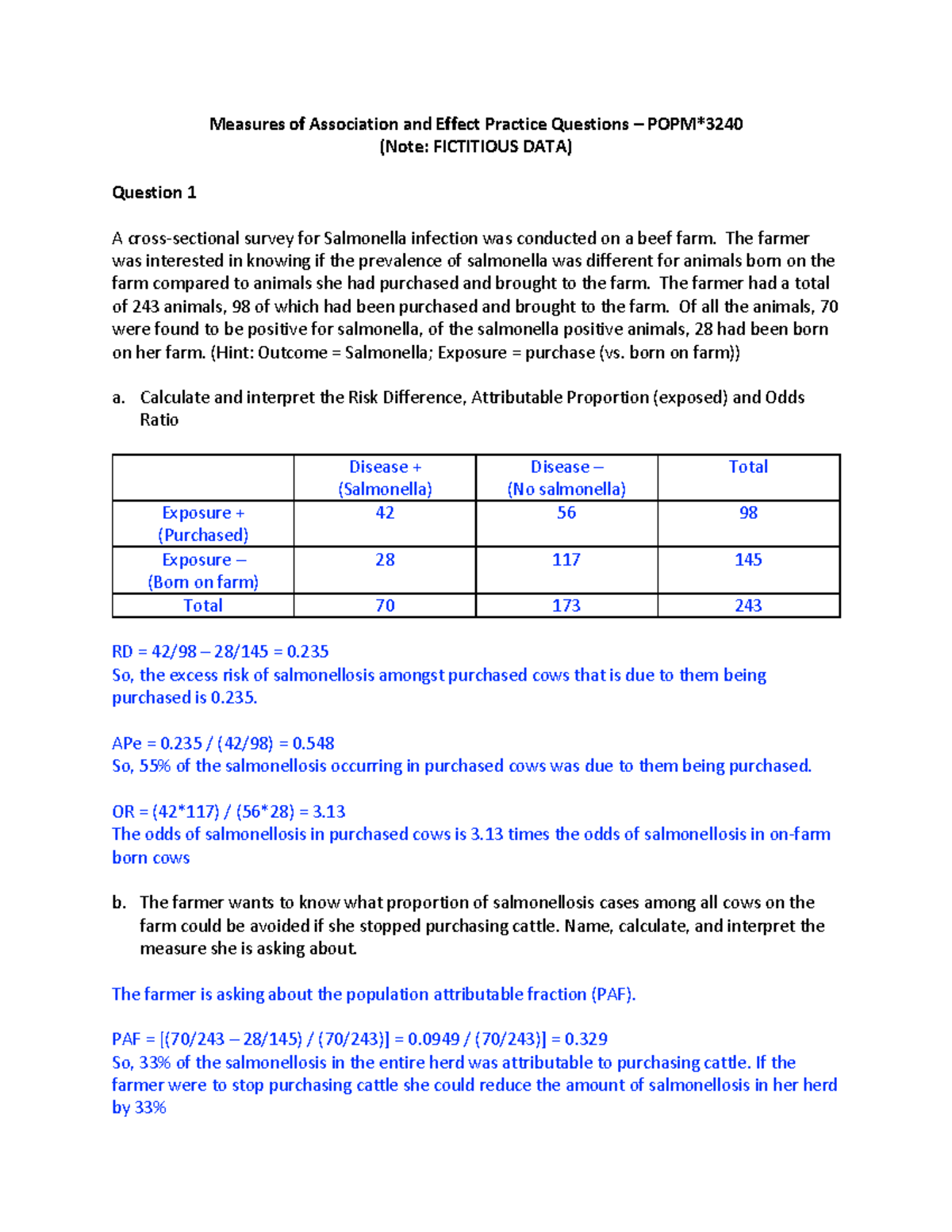 Mo E and Mo A Practice Questions Answers Measures of Association and