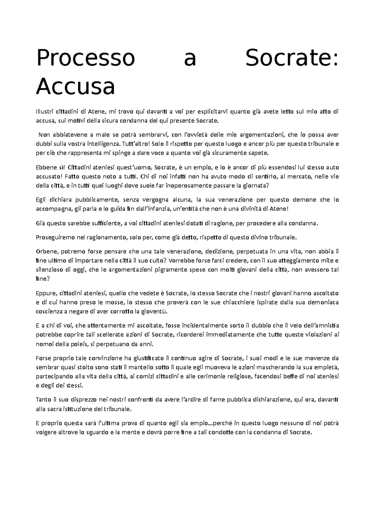 appunti lezioni e laboratorio Processo a Socrate Accusa Illustri