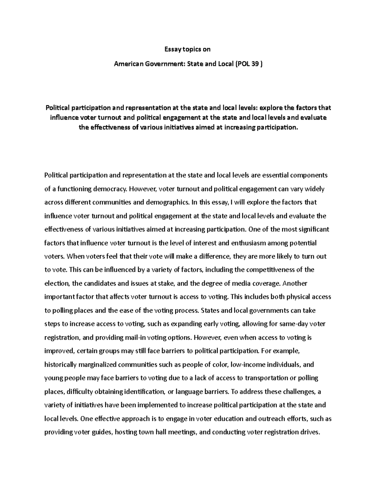 why is political participation important essay