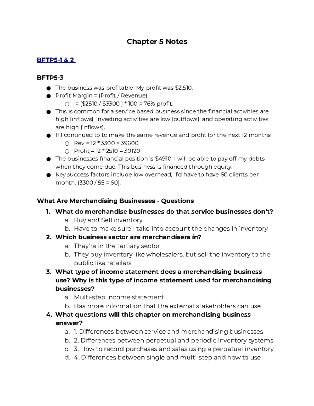 ACC 100 - Chapter 5 Notes - Chapter 5 Notes BFTP5-1 & 2 BFTP5- The ...