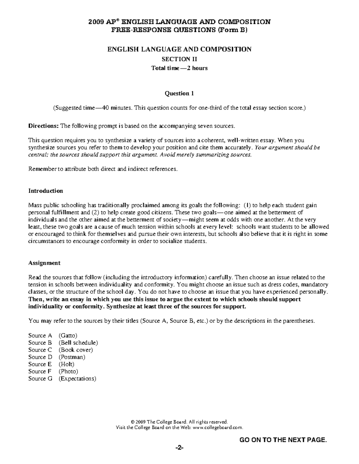 2009 B Individual Vs Conformity-2 - FREE-RESPONSE QUESTIONS (Form B ...