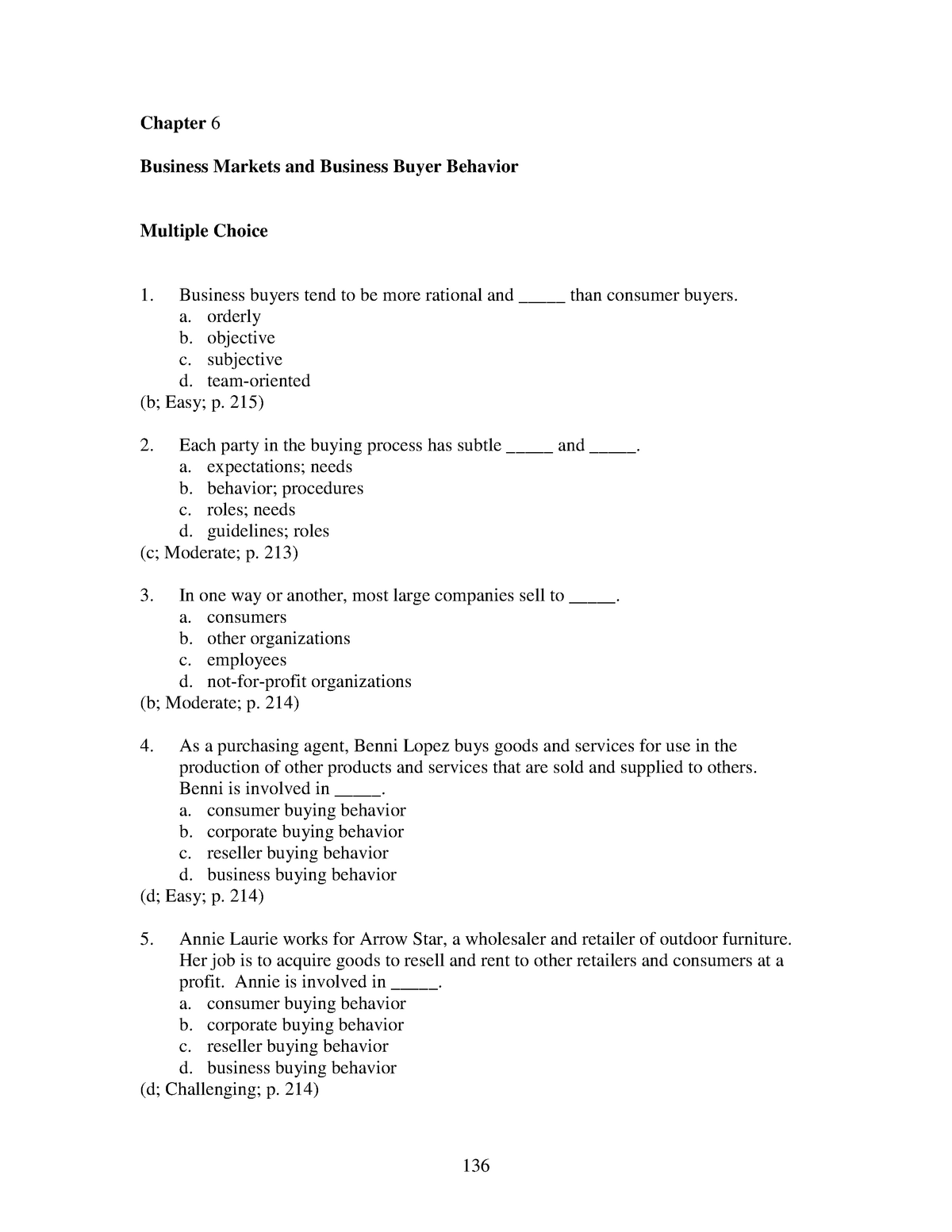 Test Bank-marketing Chapter06 - Chapter 6 Business Markets And Business ...