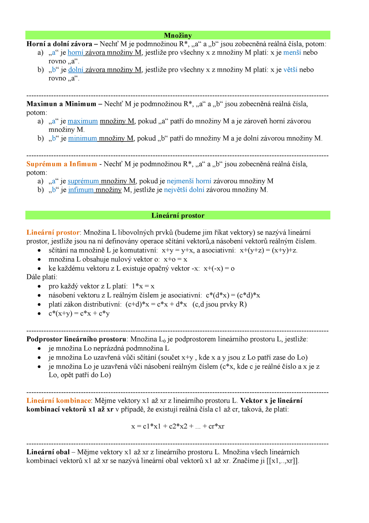 Notes Summary Teorie Matematiky I 138tem Studocu