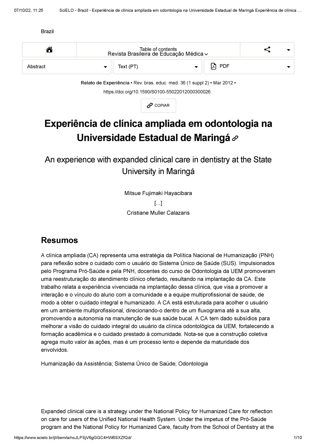A clínica ampliada na Odontologia: avaliação do trabalho clínico onde o  ensino acontece