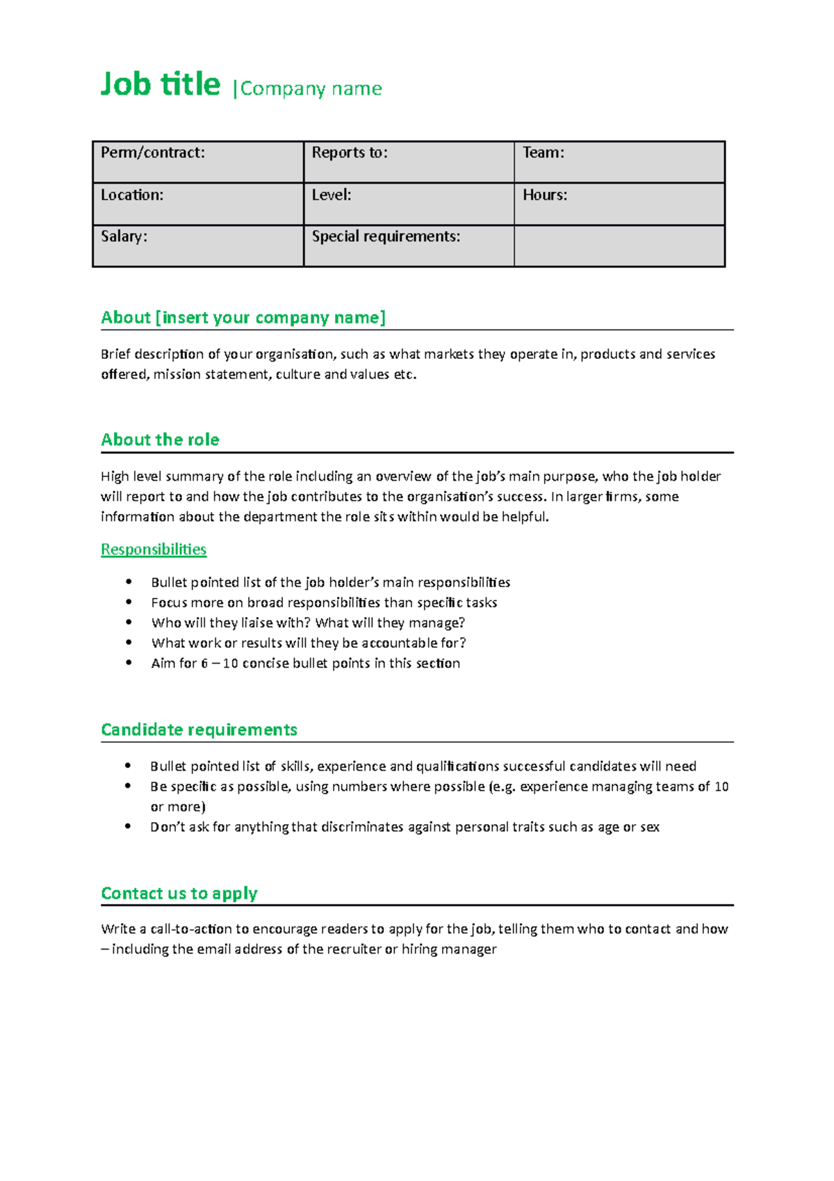 job descriptive template - Job title |Company name Perm/contract ...