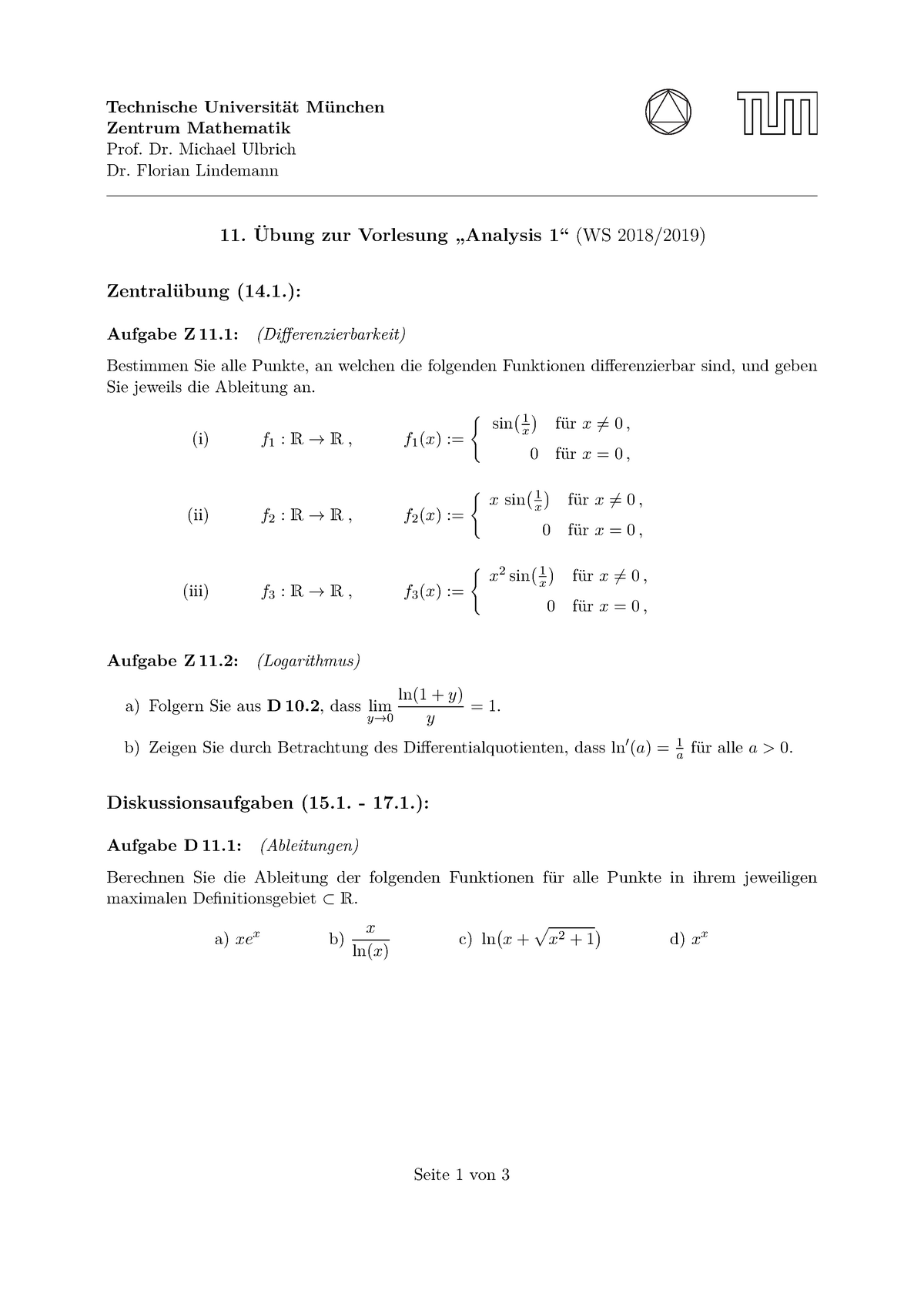 Blatt 11 - Technische Universität München Zentrum Mathematik Prof. Dr ...