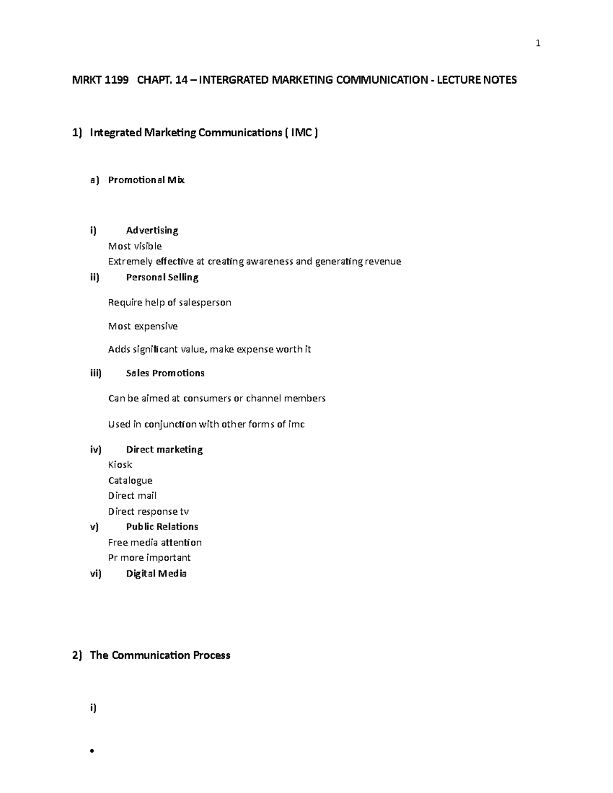 Ch 14 Lec Notes Grewal - 1 MRKT 1199 CHAPT. 14 – INTERGRATED MARKETING ...