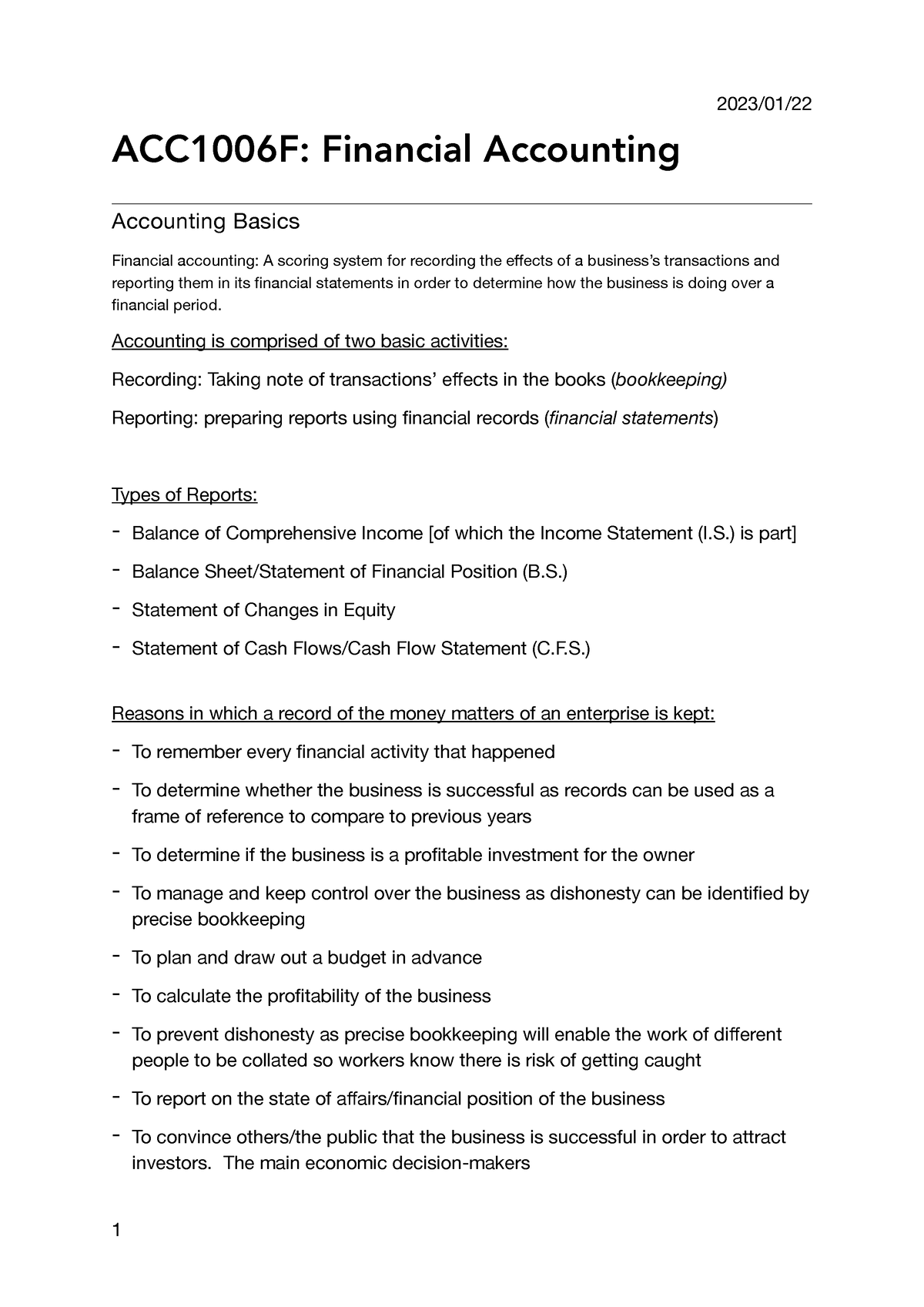 ACC1006F Lecture Notes - ACC1006F: Financial Accounting Accounting ...