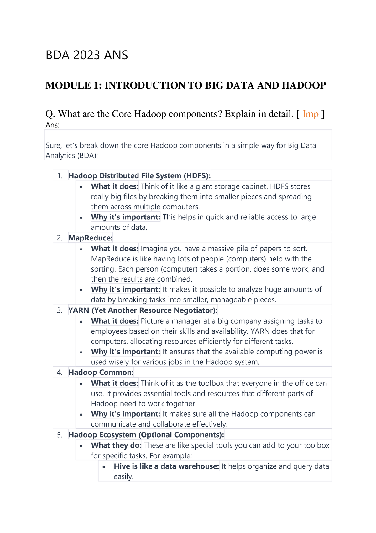 BDA 2023 ANS - Notes For Bda - BDA 2023 ANS MODULE 1: INTRODUCTION TO ...