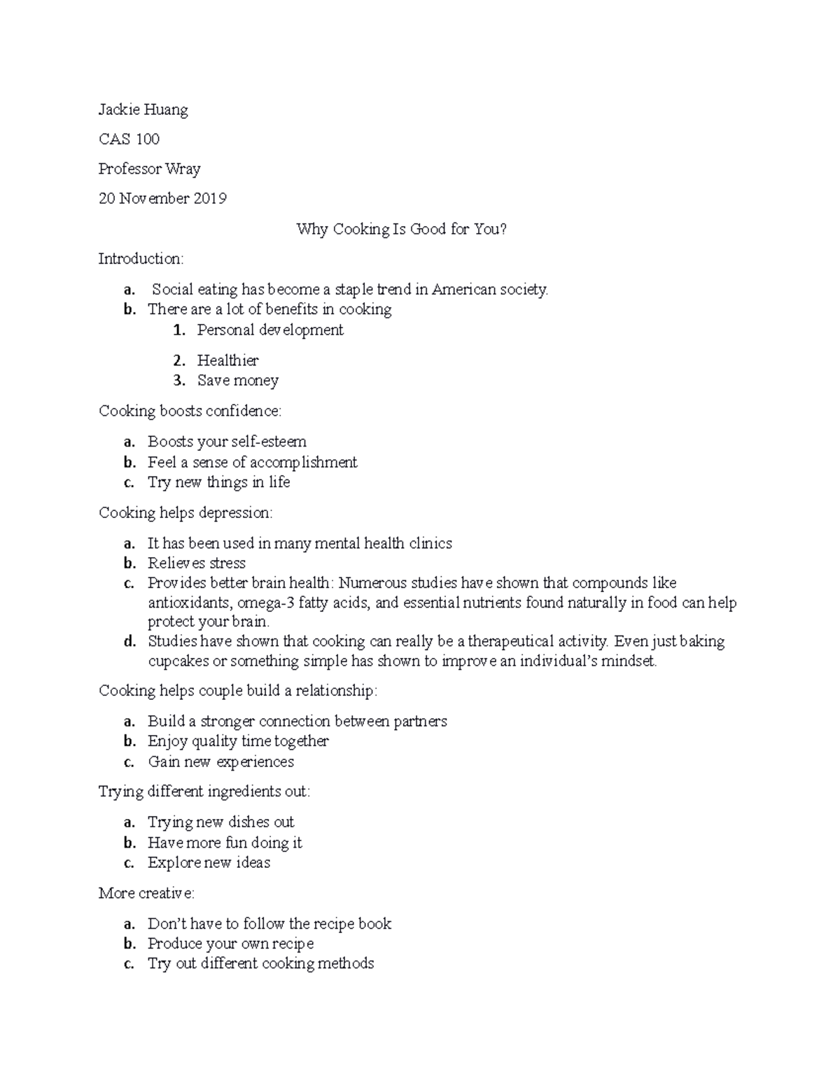 Persuasive Speech Outline - Jackie Huang CAS 100 Professor Wray 20 ...