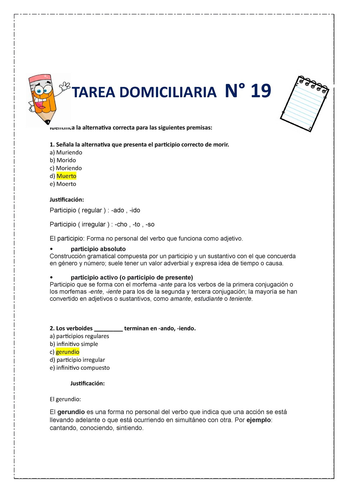 2° Tarea Domiciliaria N° 19 - TAREA DOMICILIARIA N° 19 Identifica La ...