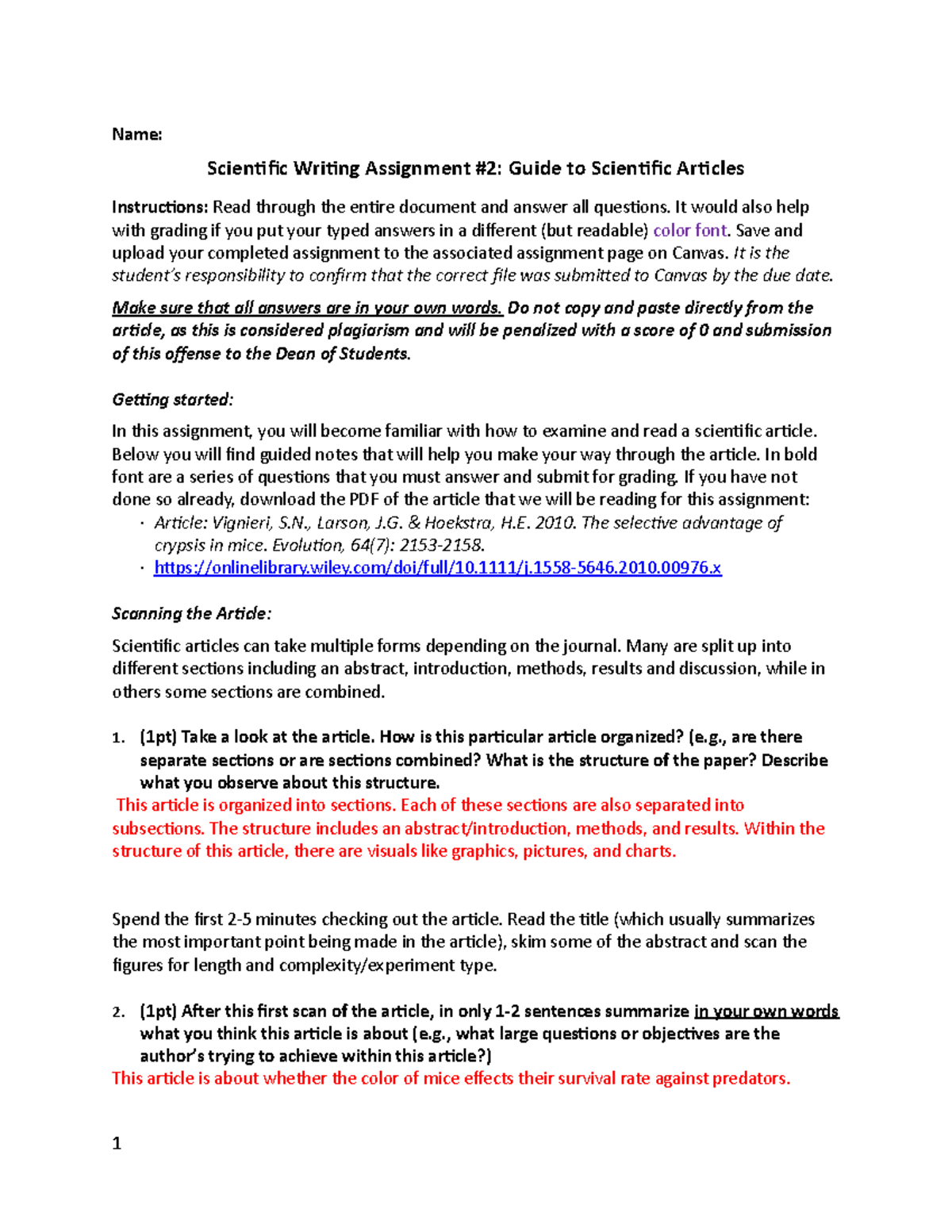 L113 Scientific Writing 2 Name Scientific Writing Assignment 2 Guide to Scientific