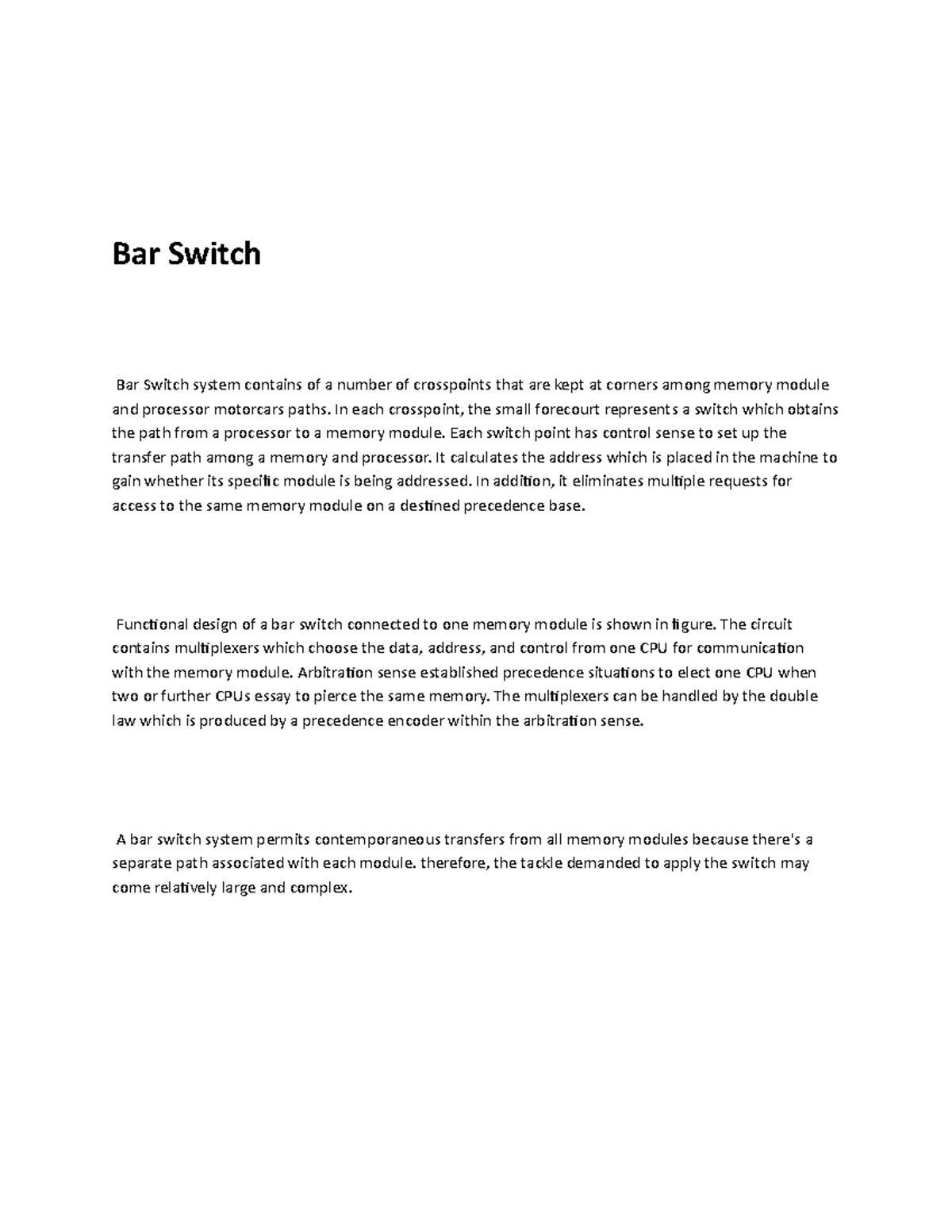 Bar Switchnote Bar Switchnote.docx Bar Switch Bar Switch system contains of a number of