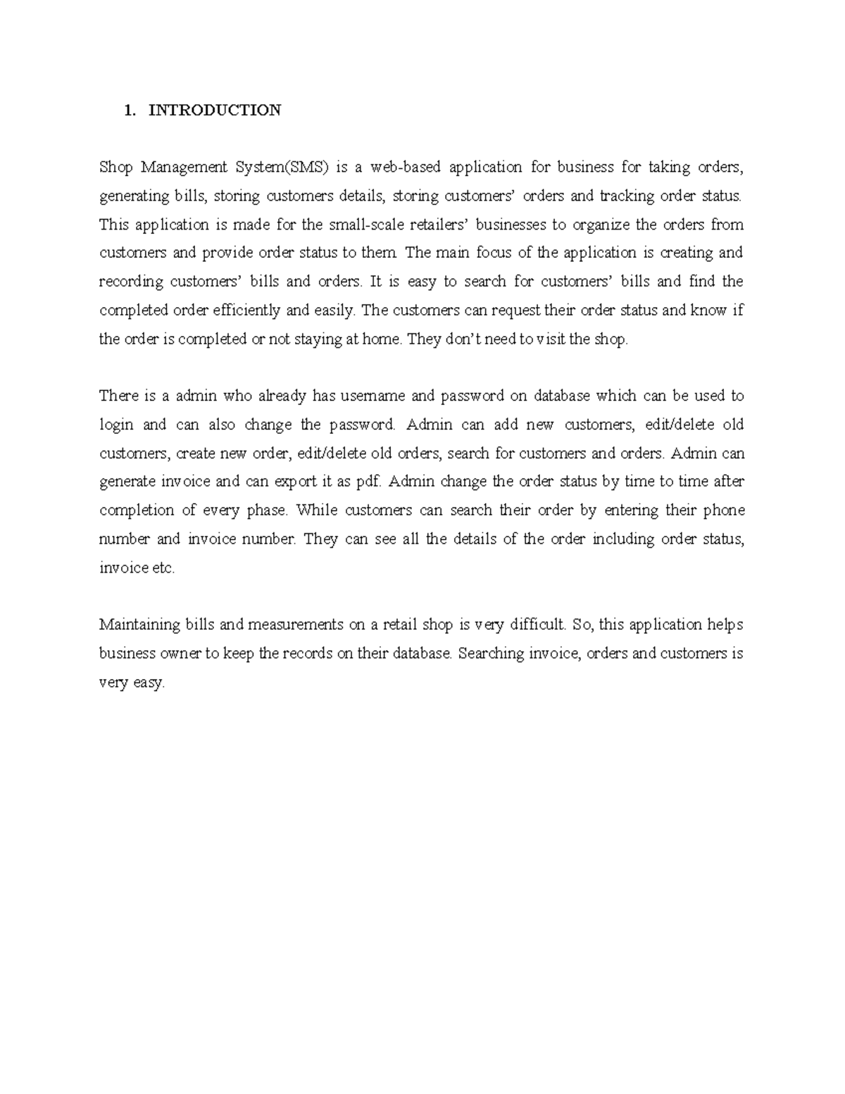 S-BCA4- Project - 1. INTRODUCTION Shop Management System(SMS) is a web ...