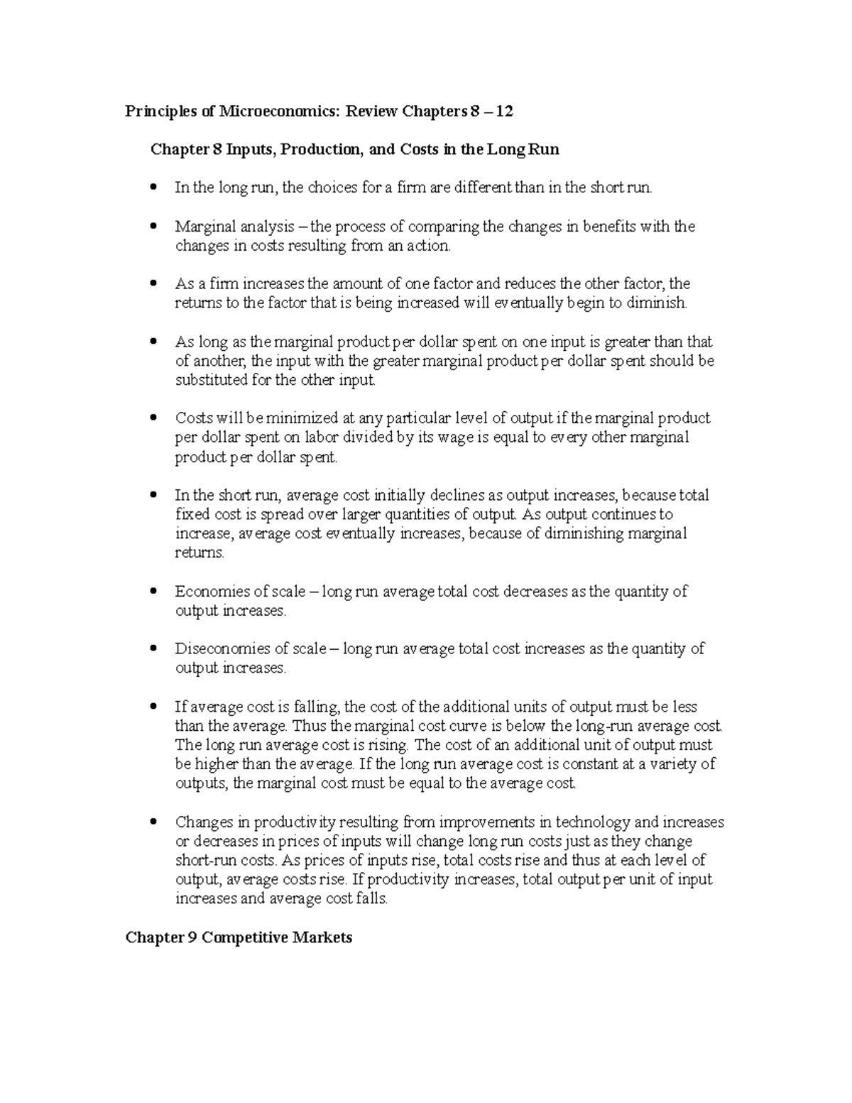 Micro - Chapter 8-12 - Principles of Microeconomics: Review Chapters 8 ...