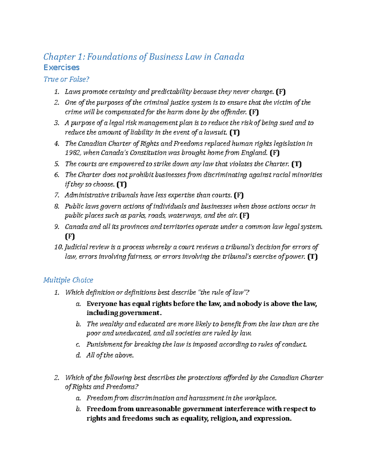 chapter-1-foundations-of-business-law-in-canada-text-book-questions