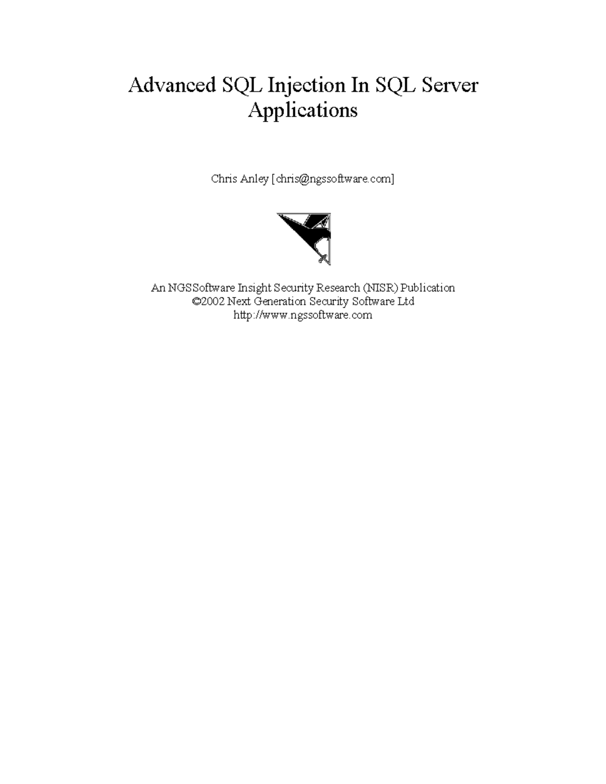 Advanced SQL Injection In SQL Server Applications by Chris Anley ...
