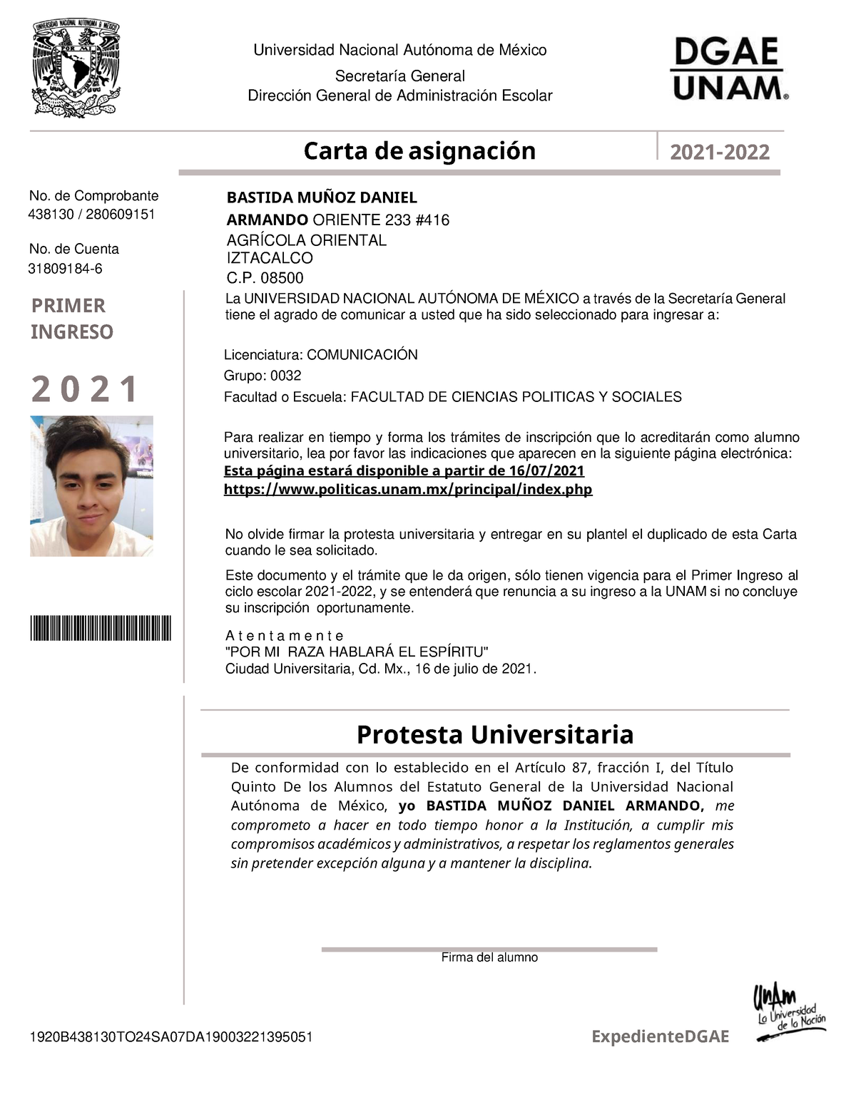 Carta De Asignación Unam Universidad Nacional Autónoma De México