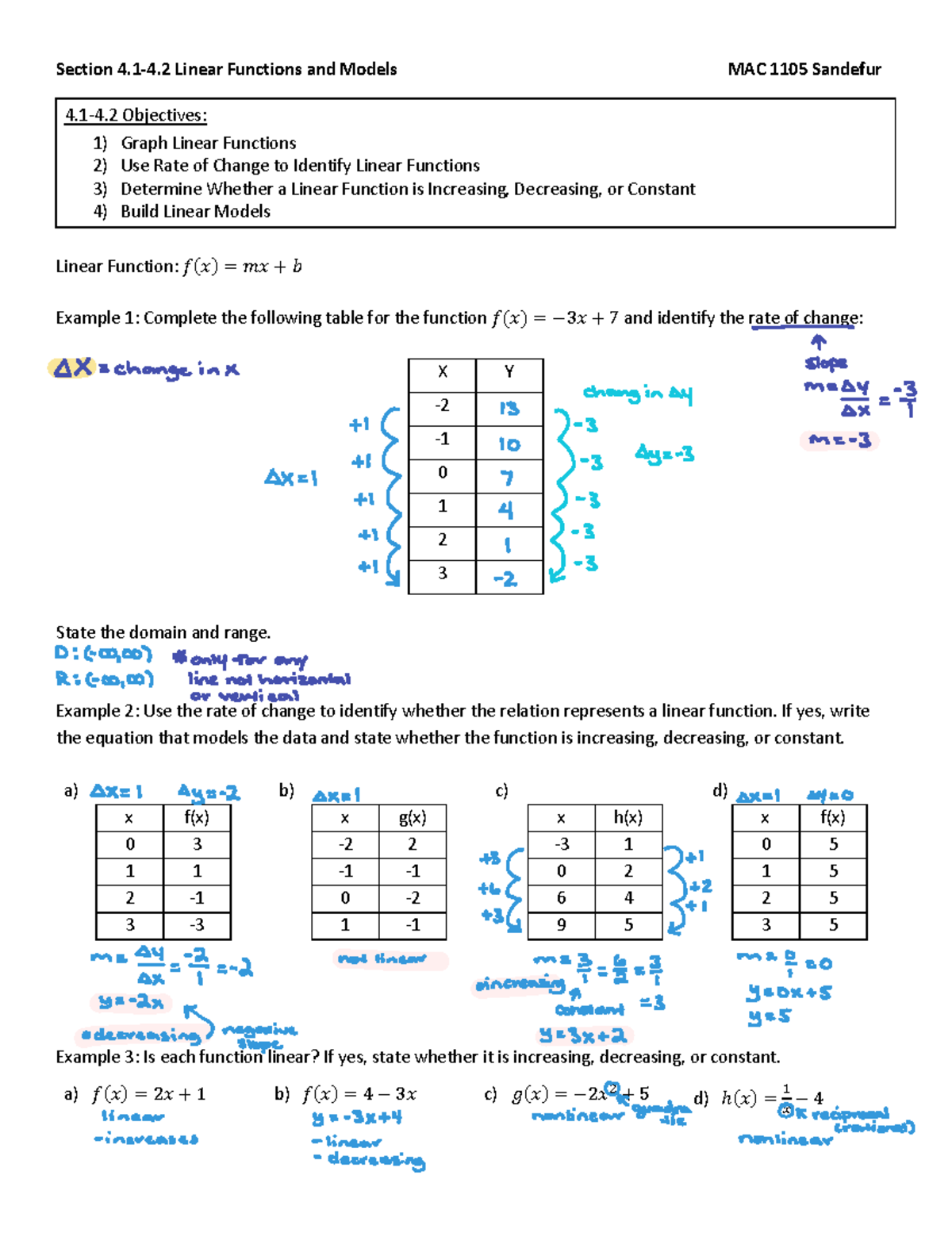 Unit III 4.1-4.2 guided notes ( Linear Functions+ Models) 2 - Section 4 ...