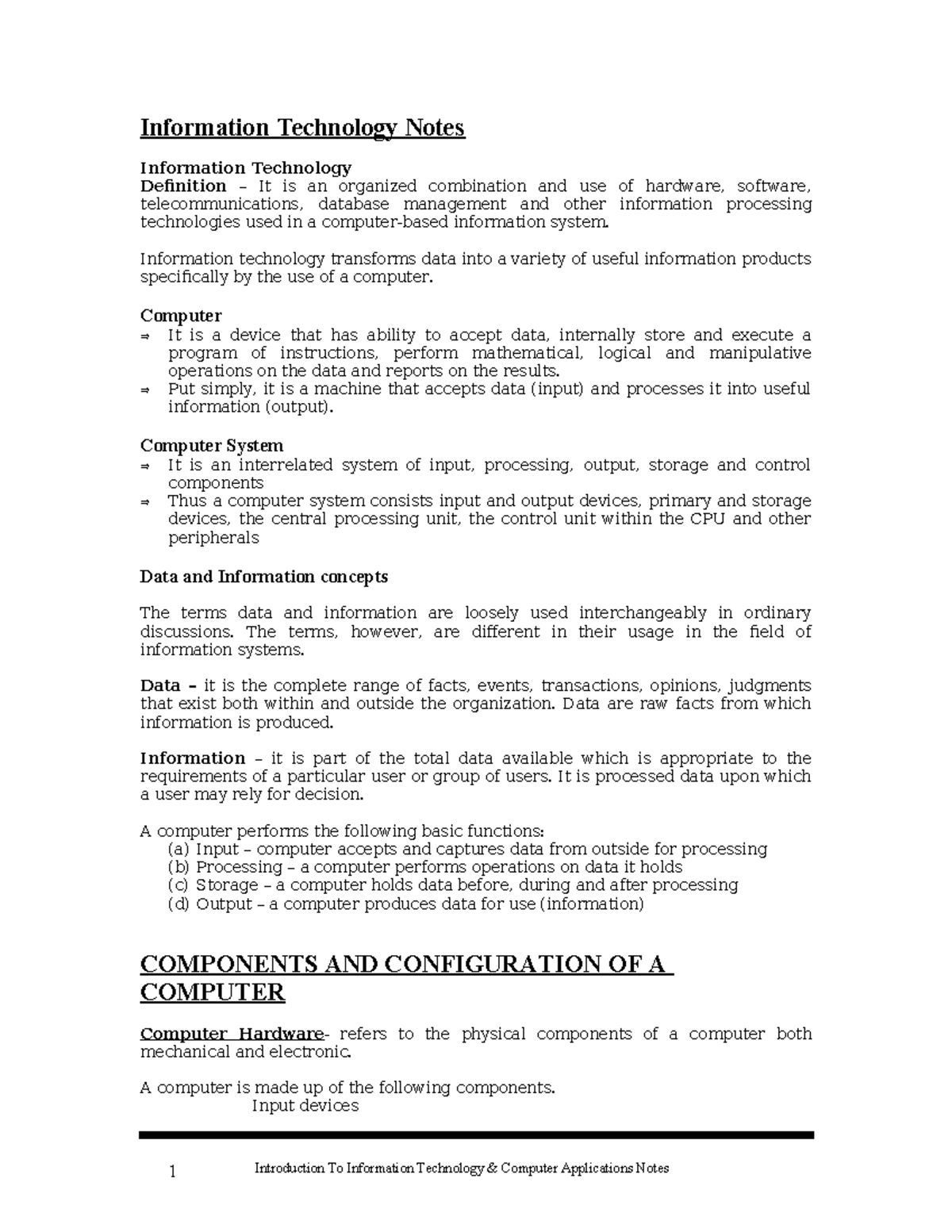 Introduction to ICT module - Information Technology Notes Information ...