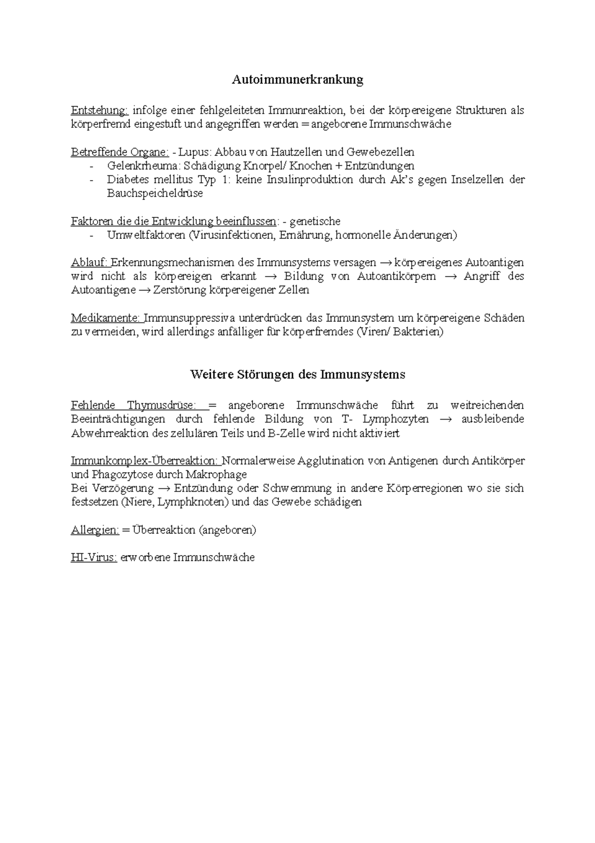 Lernzettel 5 Immunsystem Autoimmunerkrankung Entstehung infolge