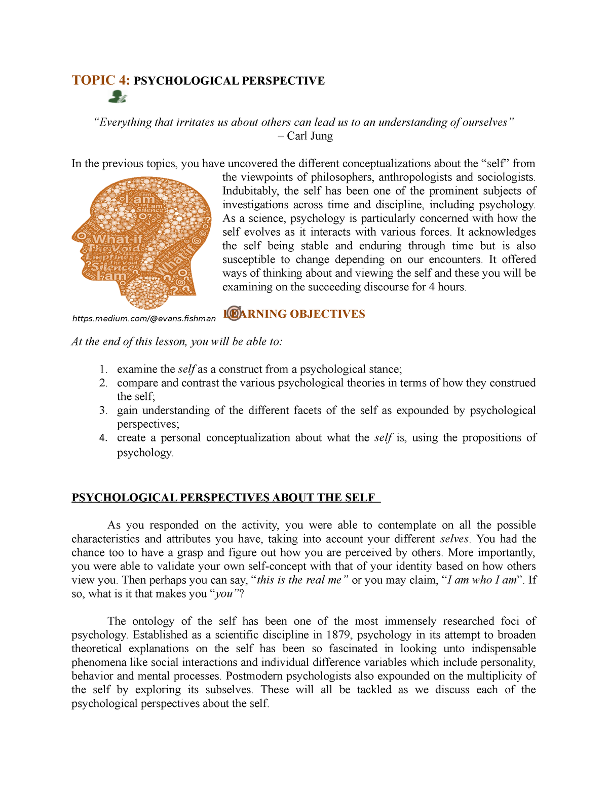 Topic 4 Psychological Perspective Of The Self - TOPIC 4: PSYCHOLOGICAL ...