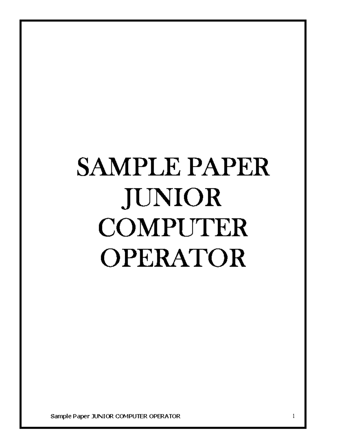 BS software engineering - SAMPLE PAPER JUNIOR COMPUTER OPERATOR ENGLISH ...