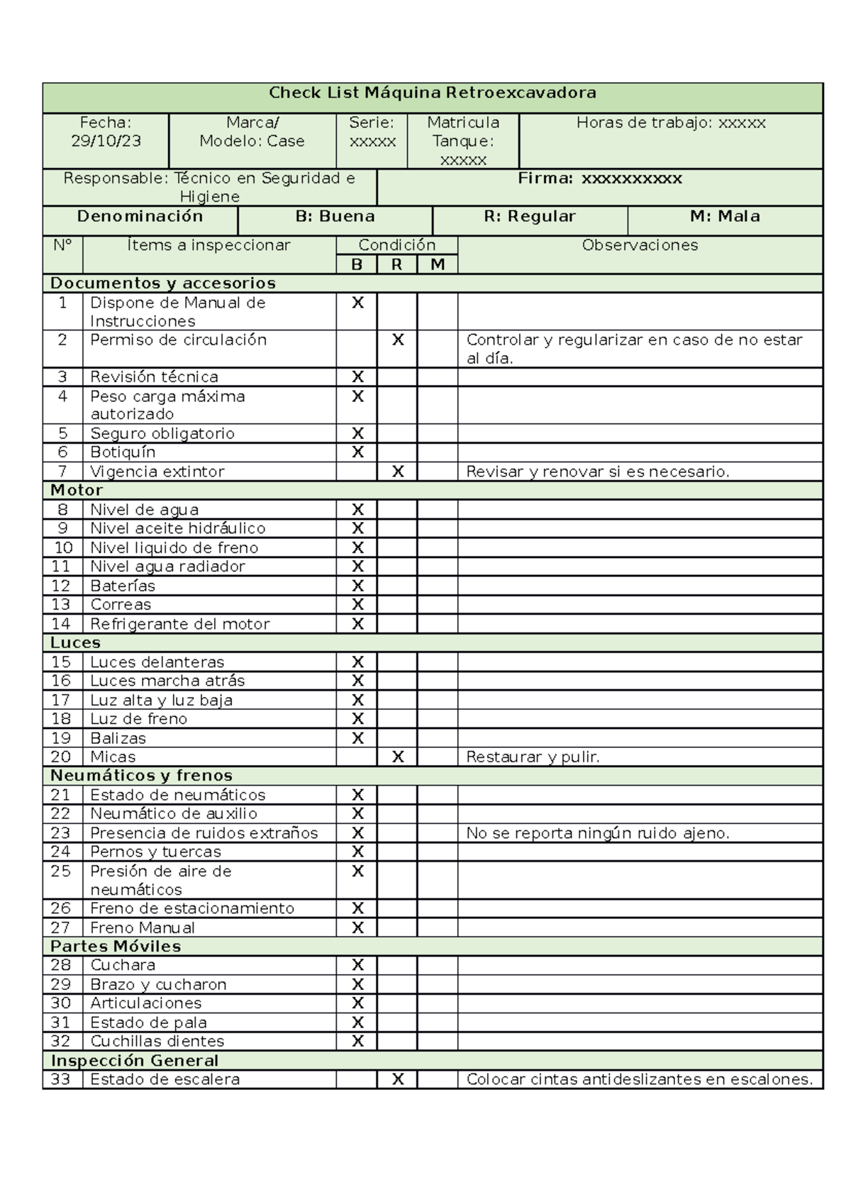 Check List Máquina Retroexcavadora - Check List Máquina Retroexcavadora ...