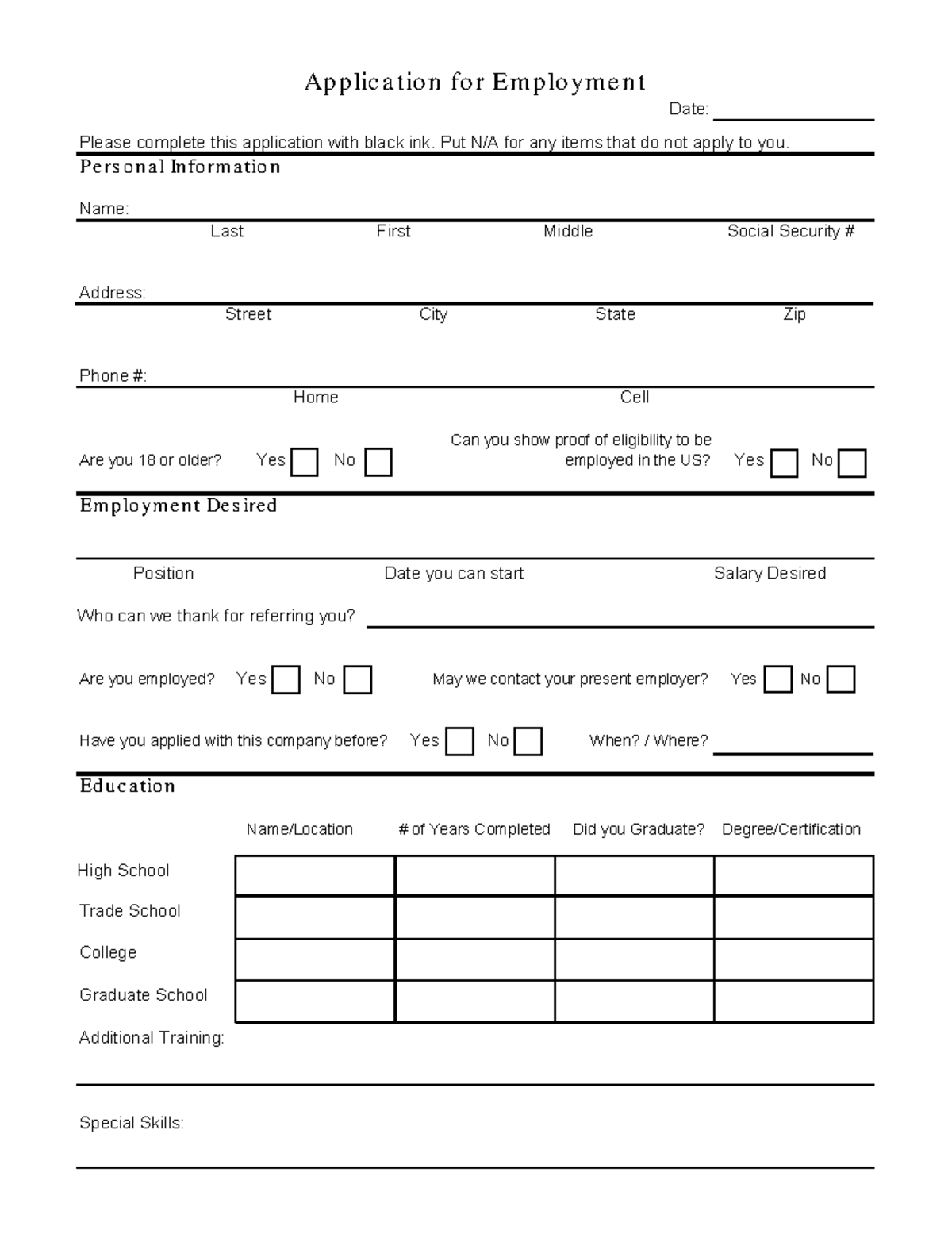 Application for Employment Fillable - Ap p lic a tio n fo r Em p lo ym ...